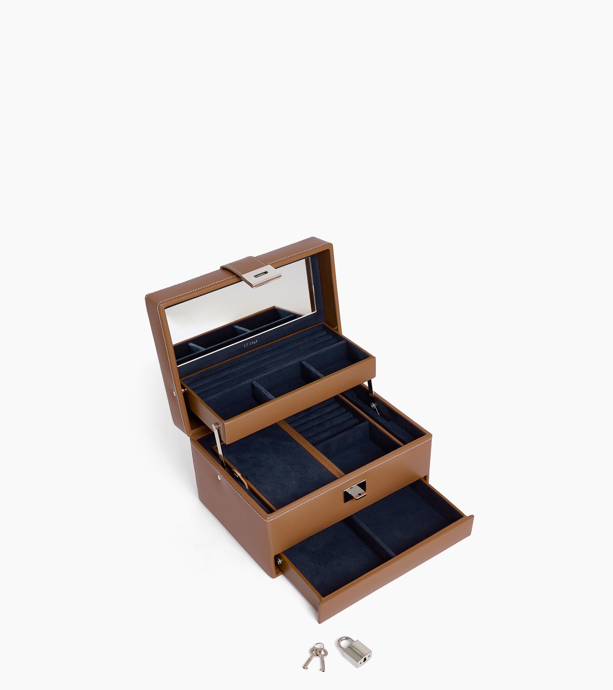 Medium automatic opening leather jewellery box