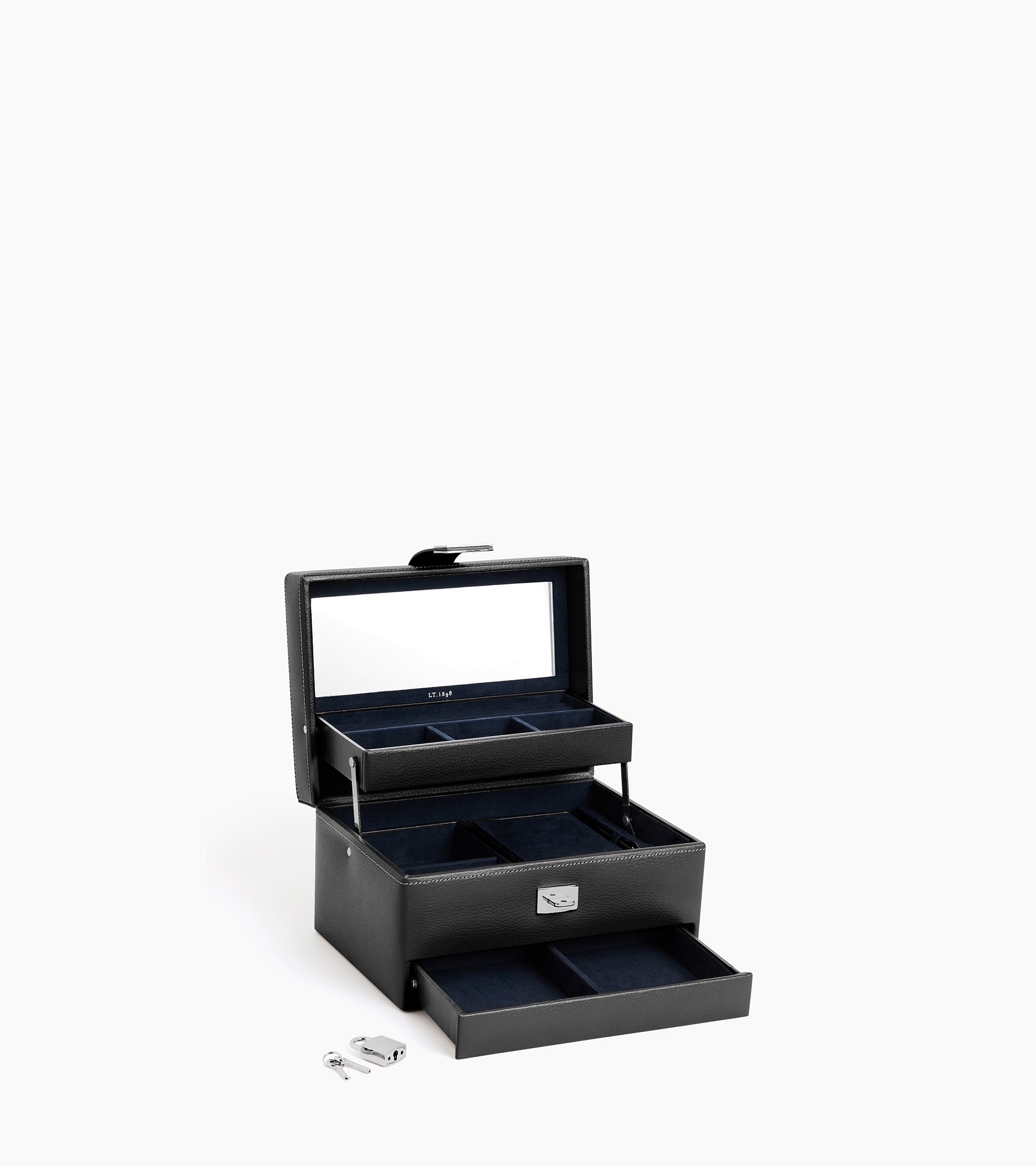 Medium automatic opening leather jewellery box