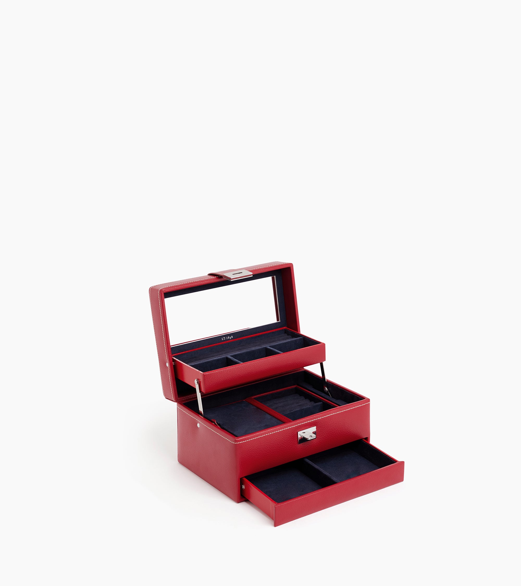 Medium automatic opening leather jewellery box