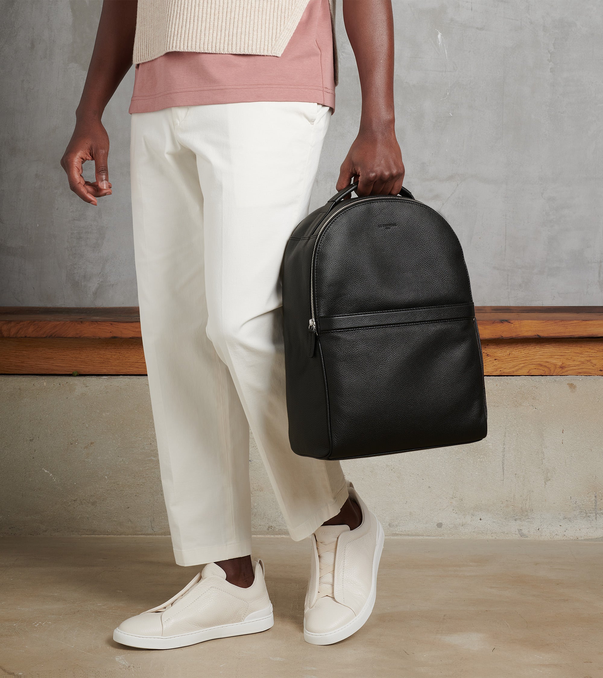 Charles zipped backpack in grained leather