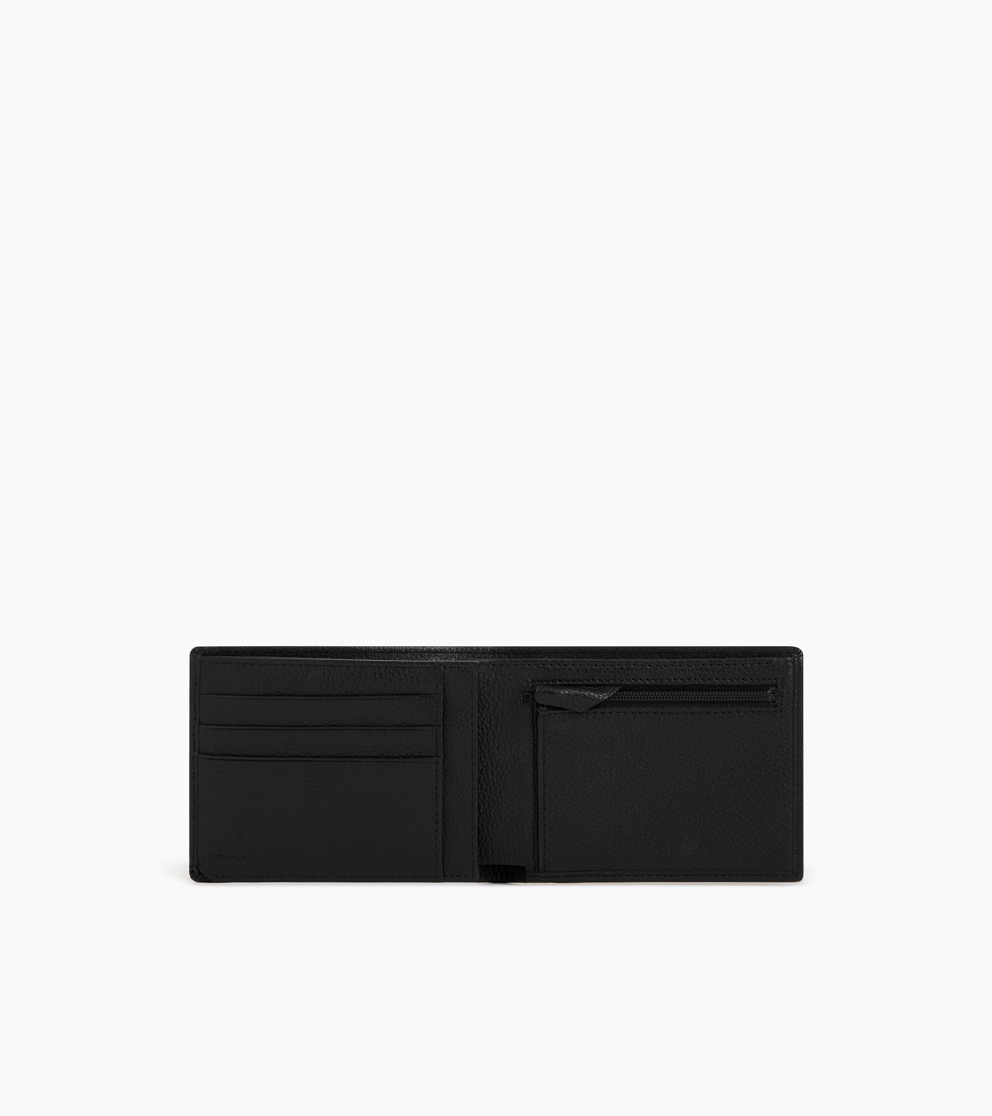 Charles horizontal, zipped wallet with 2 gussets in grained leather