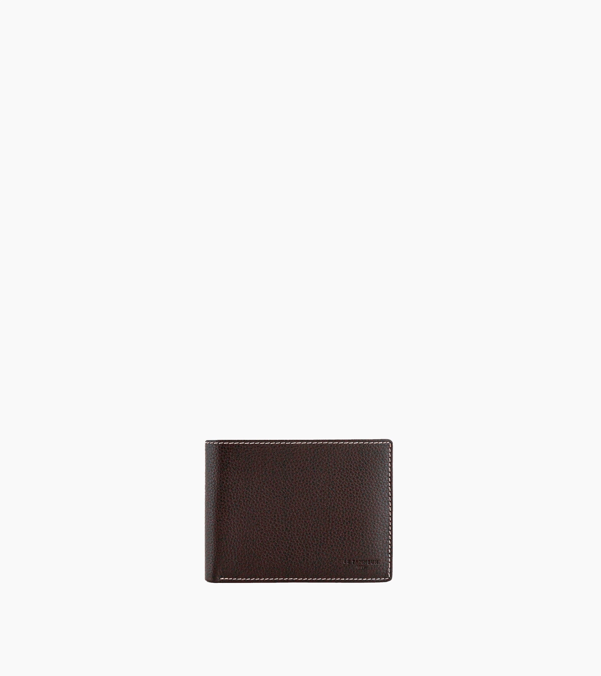 Charles horizontal, zipped wallet with 2 gussets in grained leather