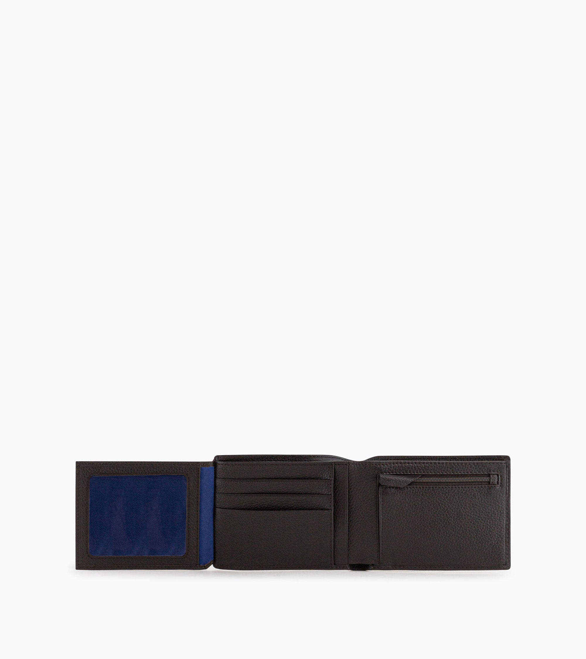 Charles horizontal, zipped wallet with 2 gussets in grained leather