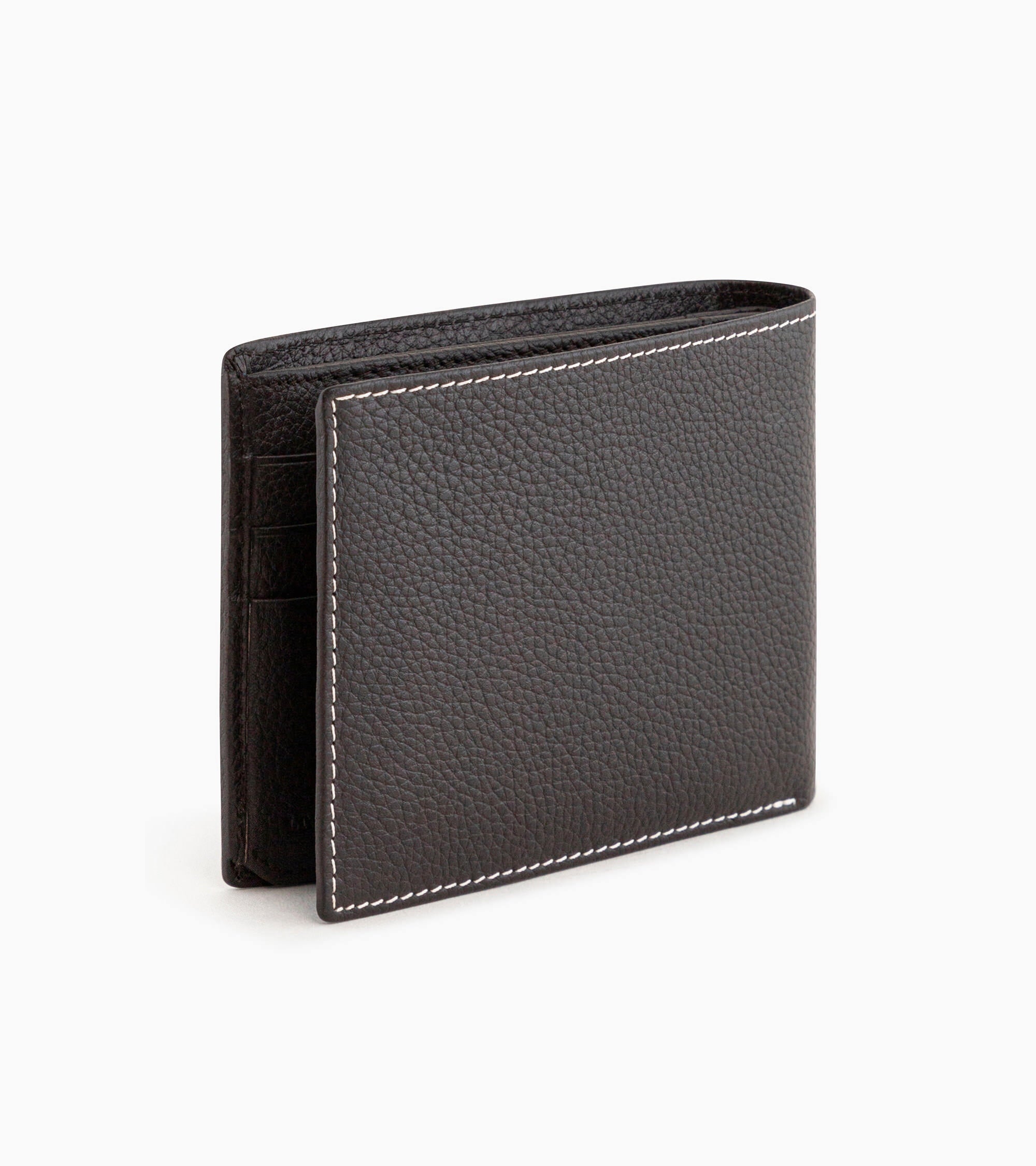 Charles horizontal, zipped wallet with 2 gussets in grained leather