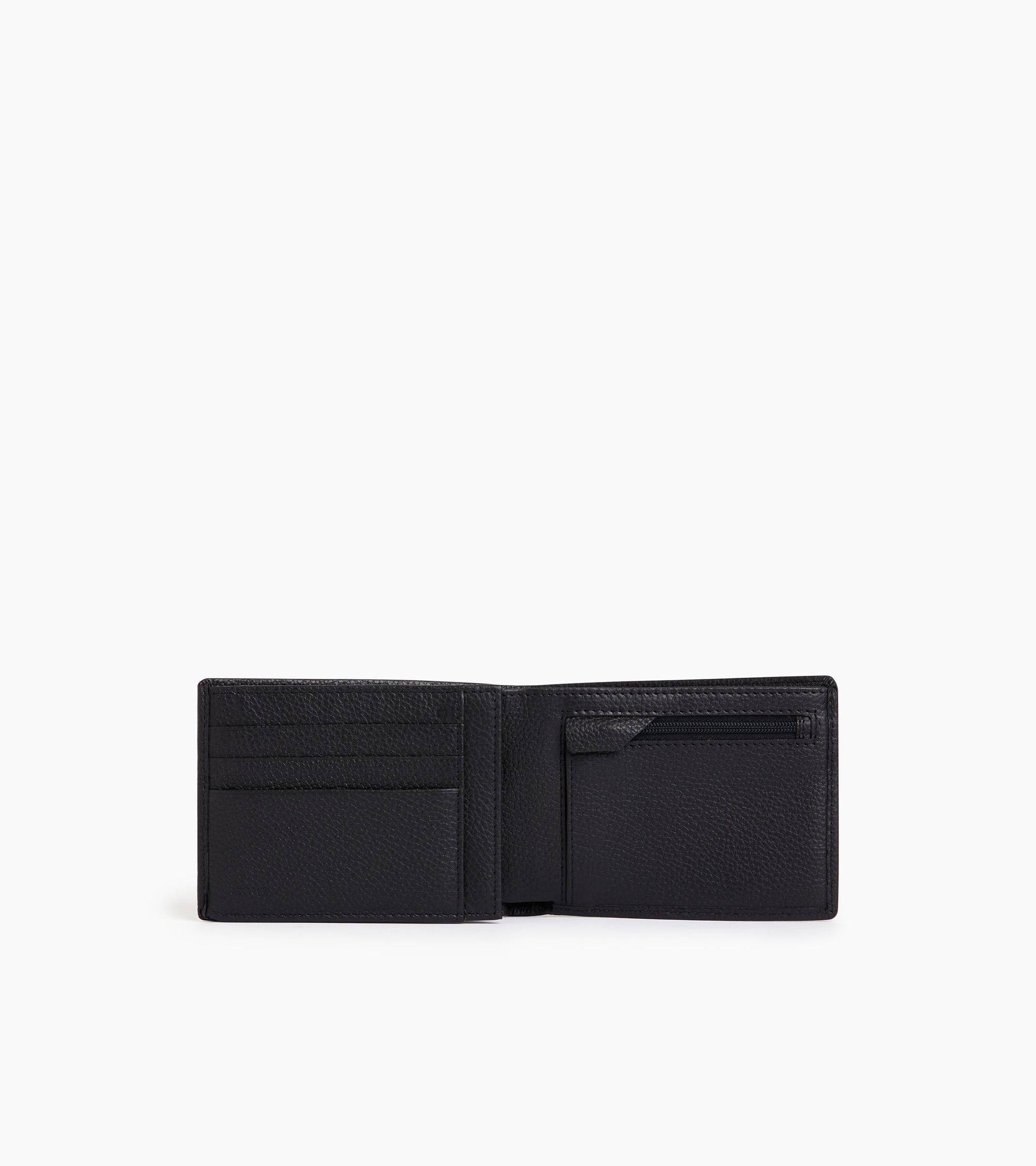 Charles horizontal, zipped wallet with 2 gussets in grained leather