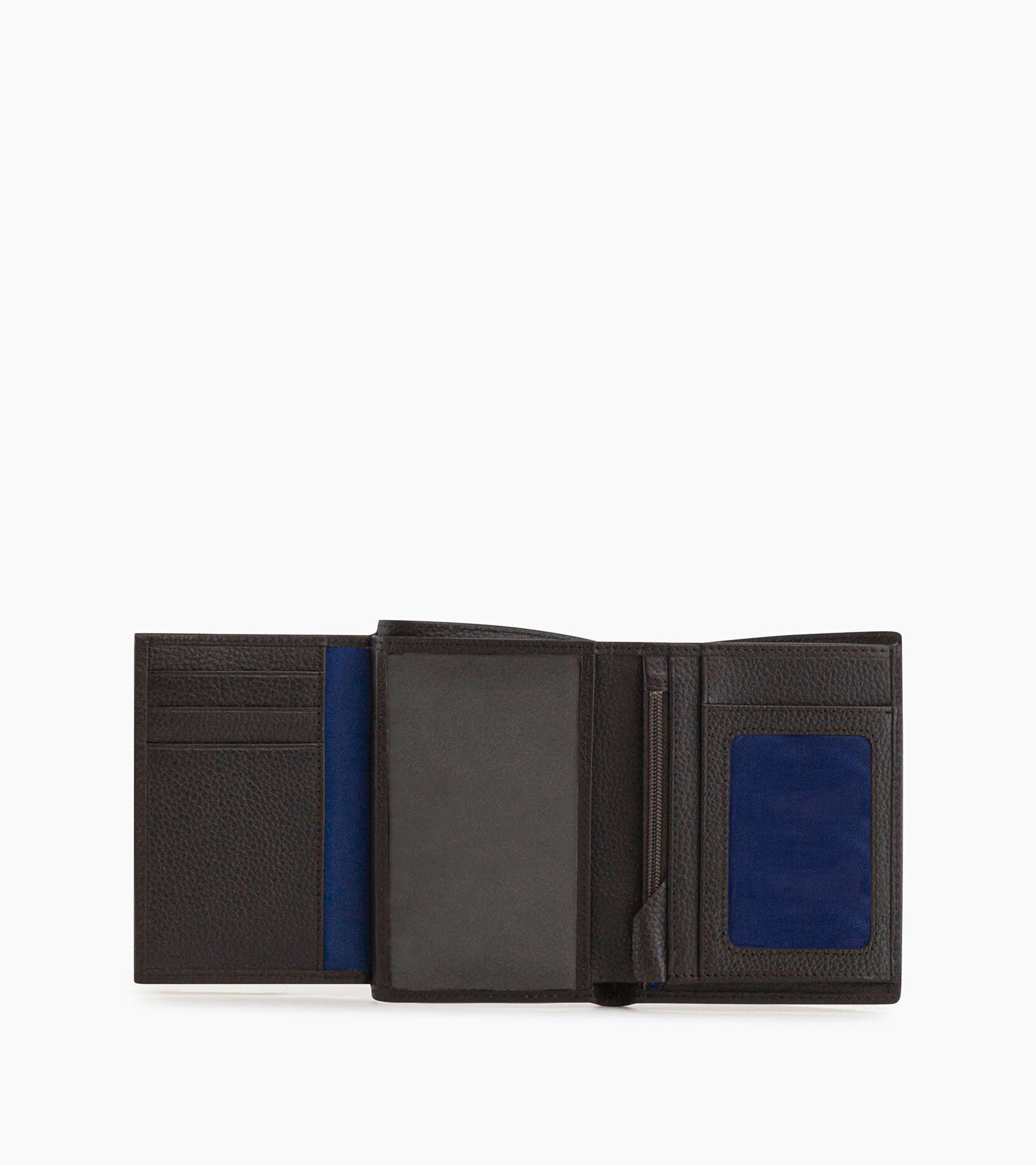 medium-sized, zipped wallet with 2 gussets in grained leather