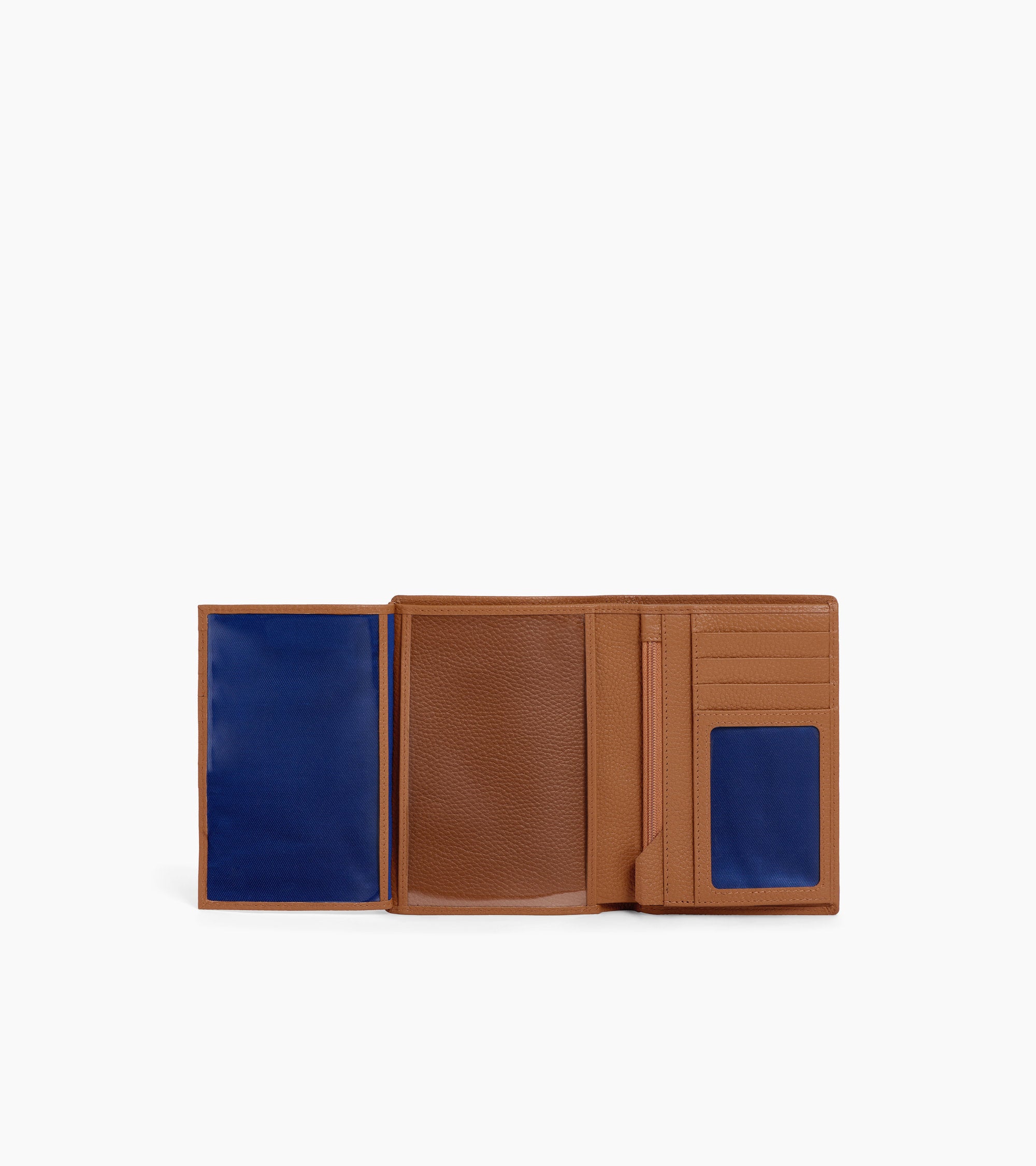 large, vertical, zipped wallet with 2 gussets in grained leather