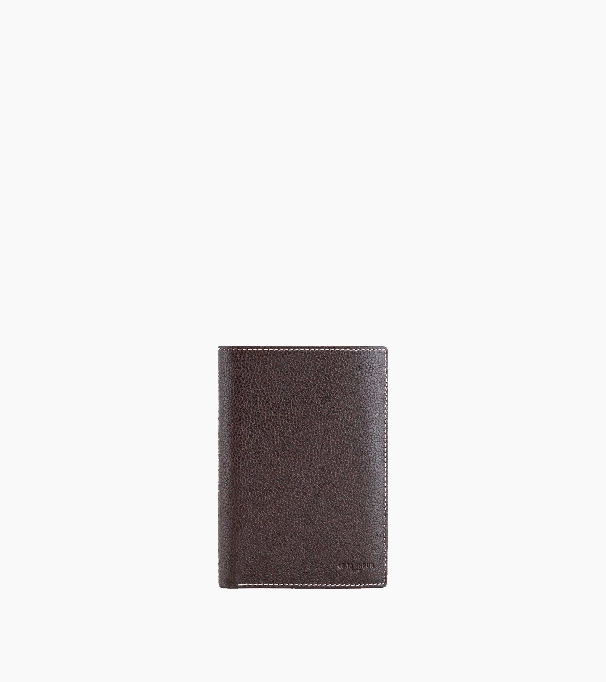 large, vertical, zipped wallet with 2 gussets in grained leather