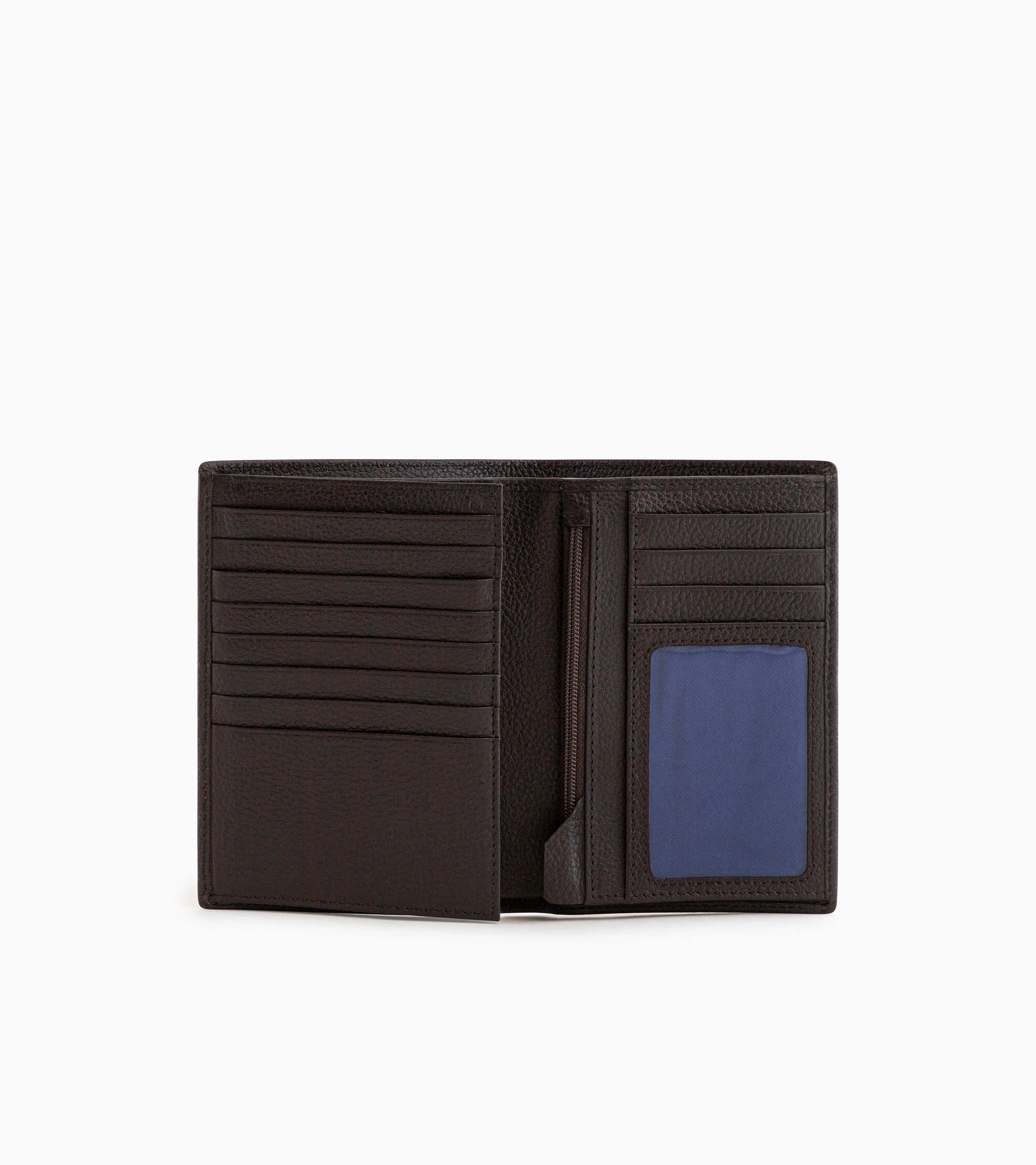 Charles large, vertical, zipped wallet with 2 gussets in grained leather