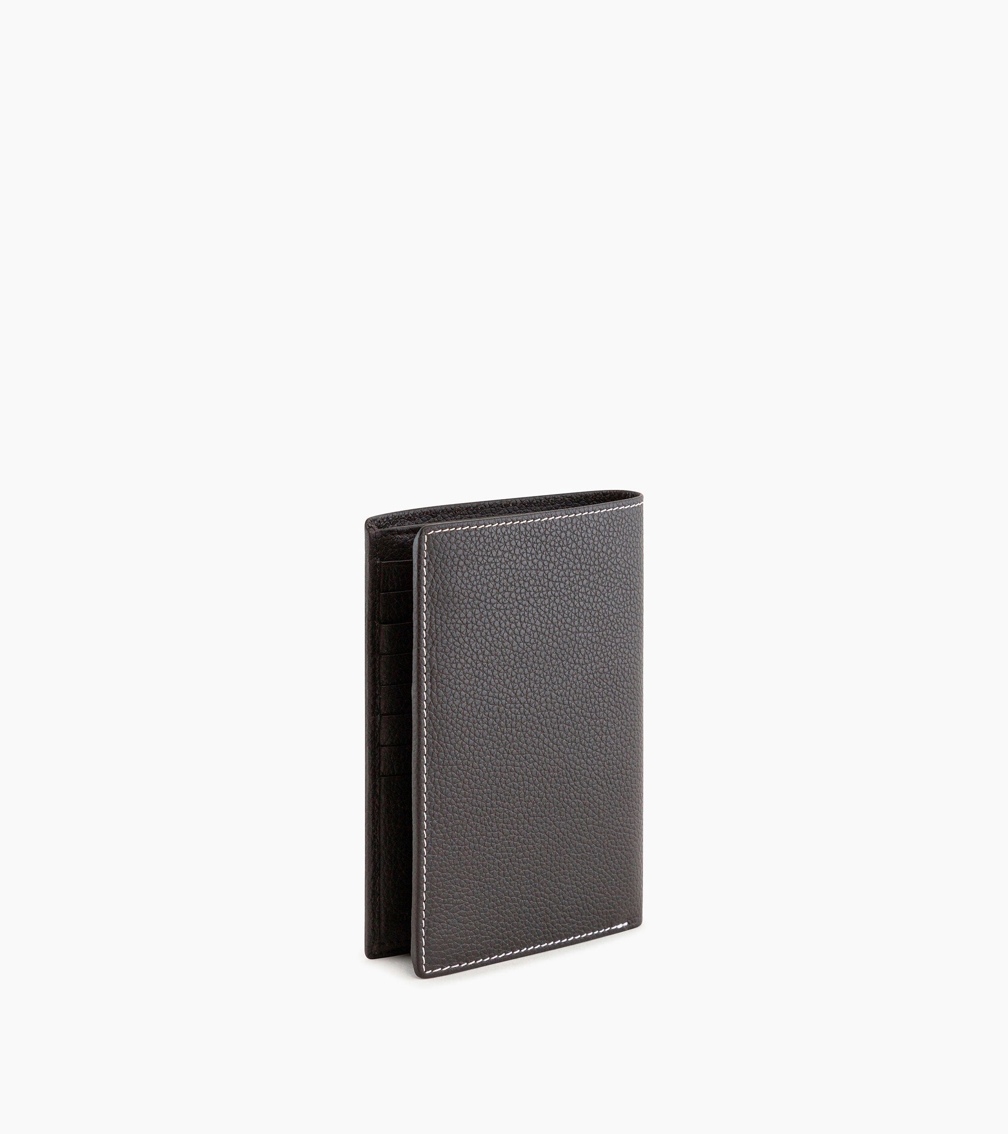 large, vertical, zipped wallet with 2 gussets in grained leather