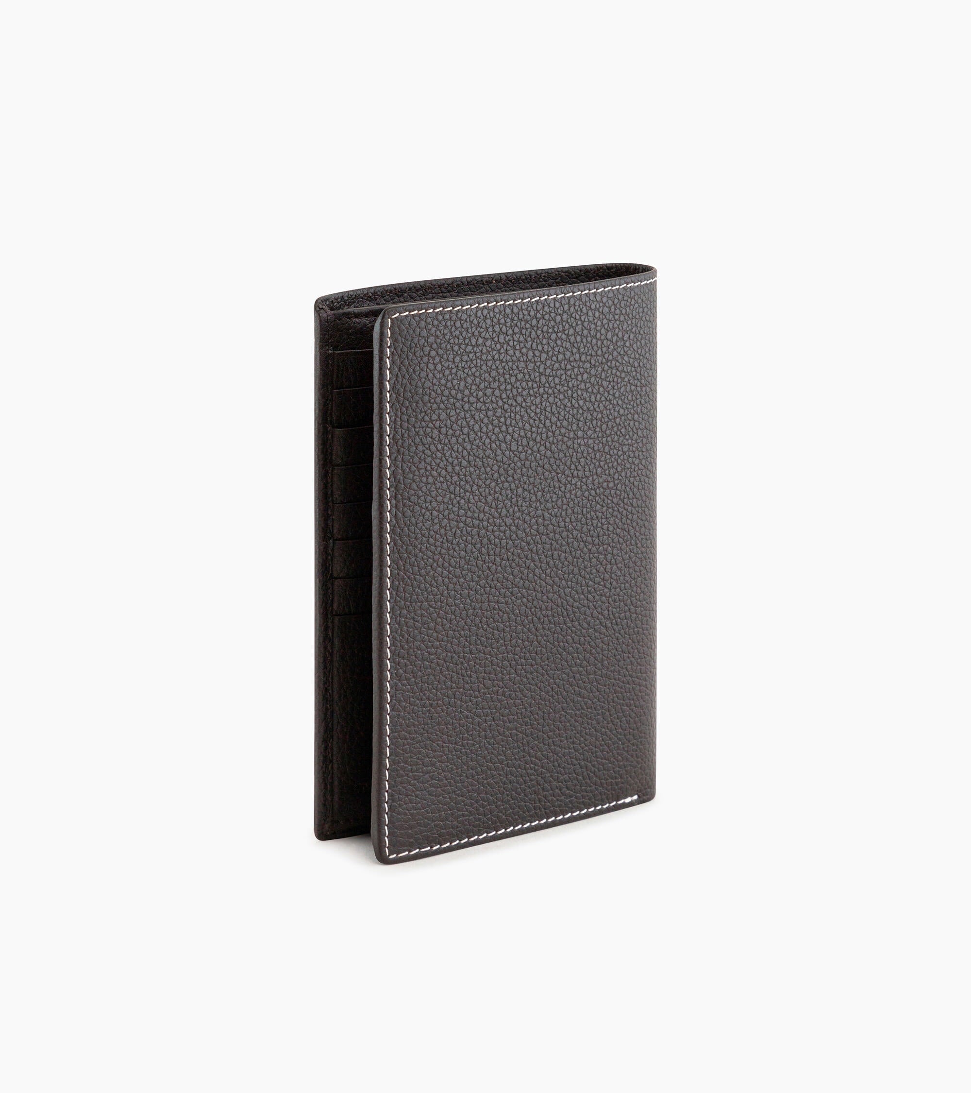 Charles large, vertical, zipped wallet with 2 gussets in grained leather