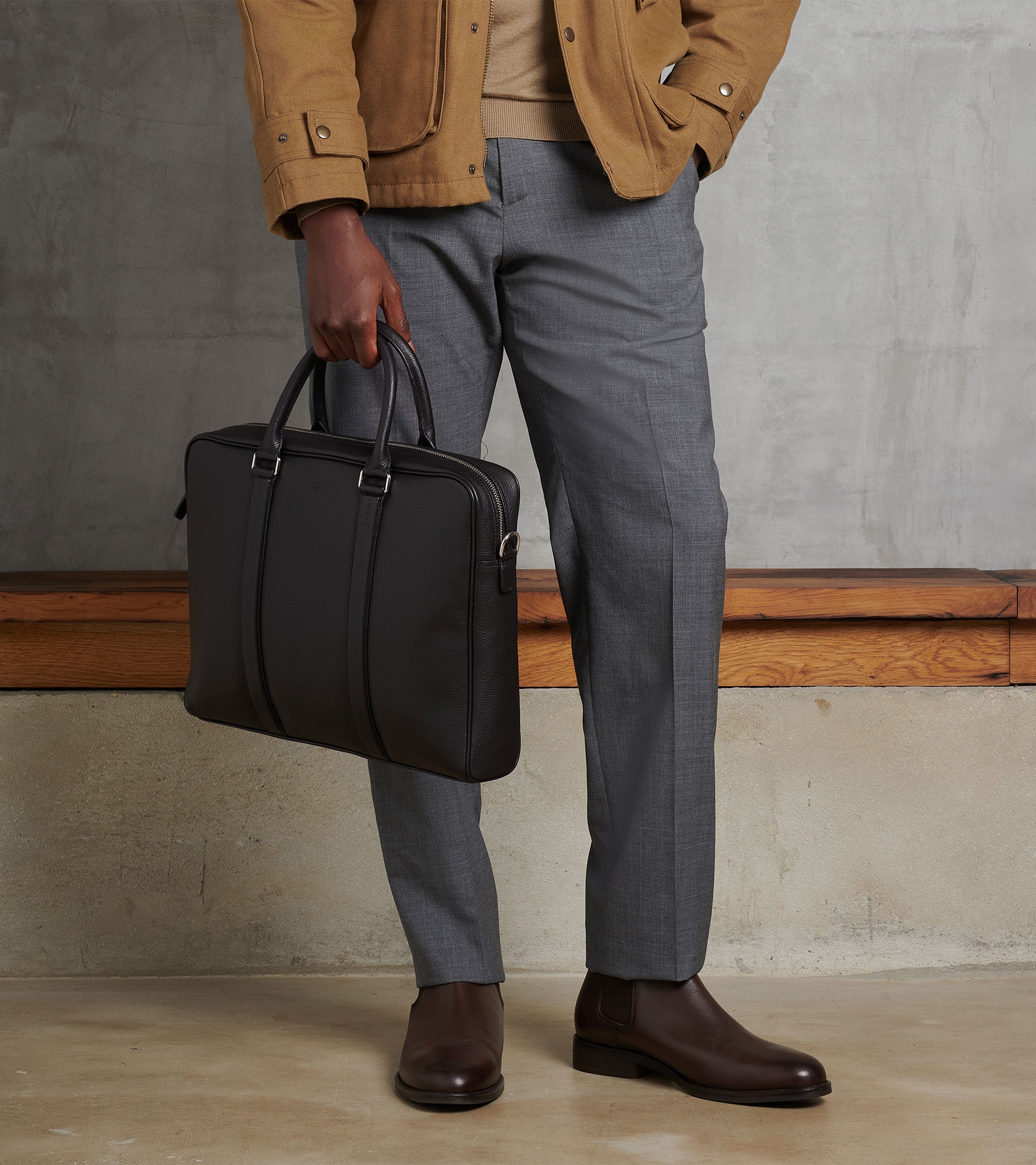 Charles slim, 14" briefcase in grained leather