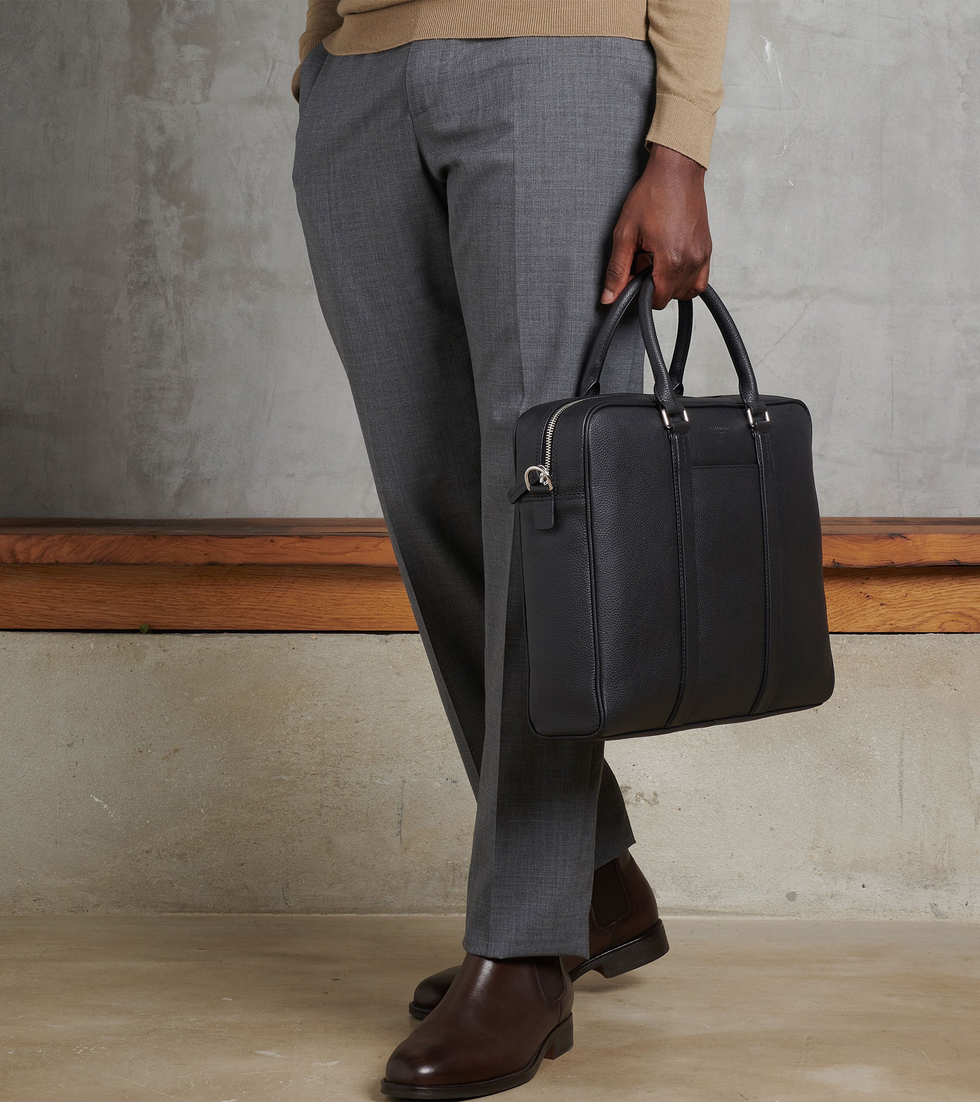Charles 14" briefcase in grained leather