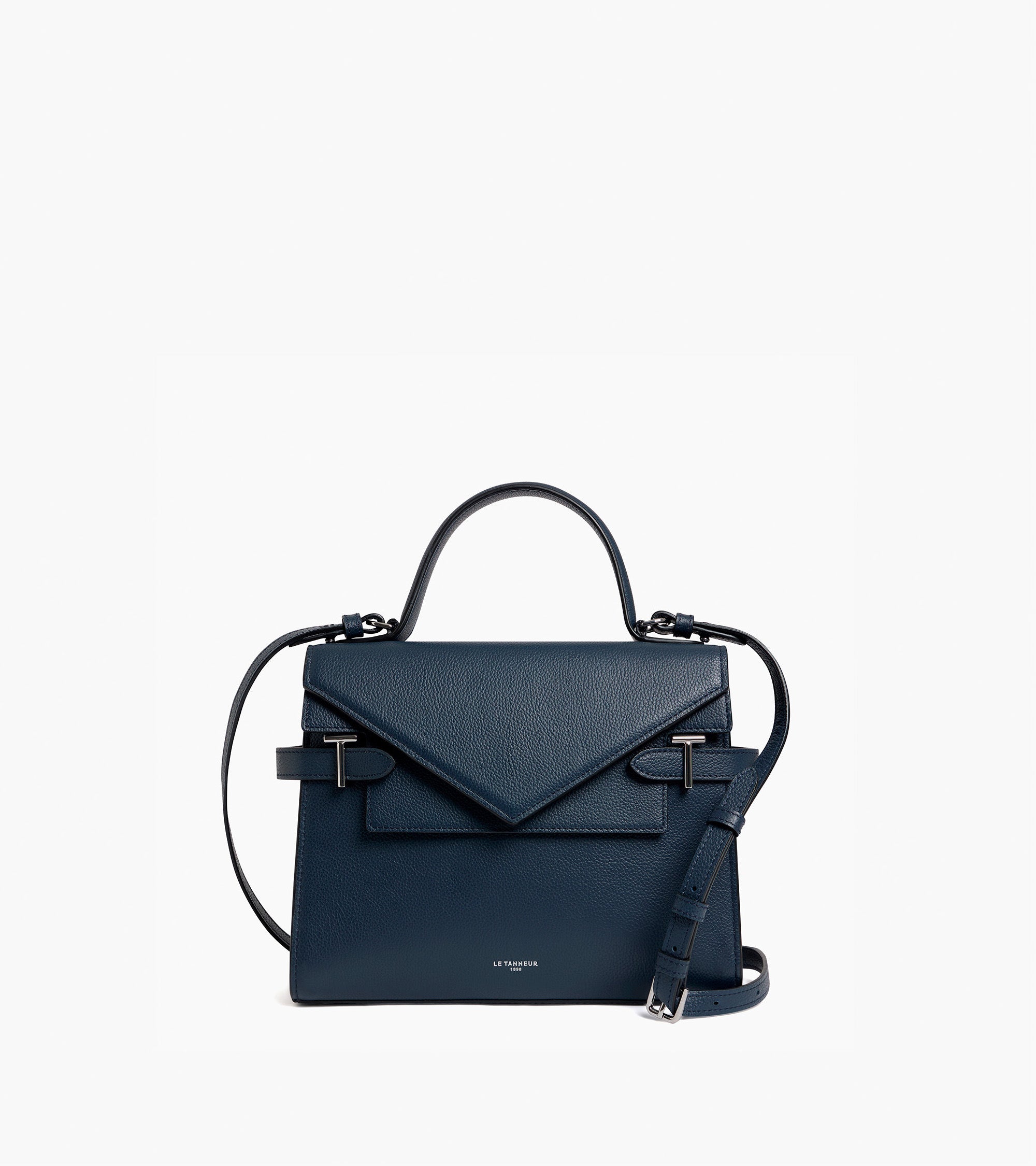 Emilie medium handbag with double flap in grained leather