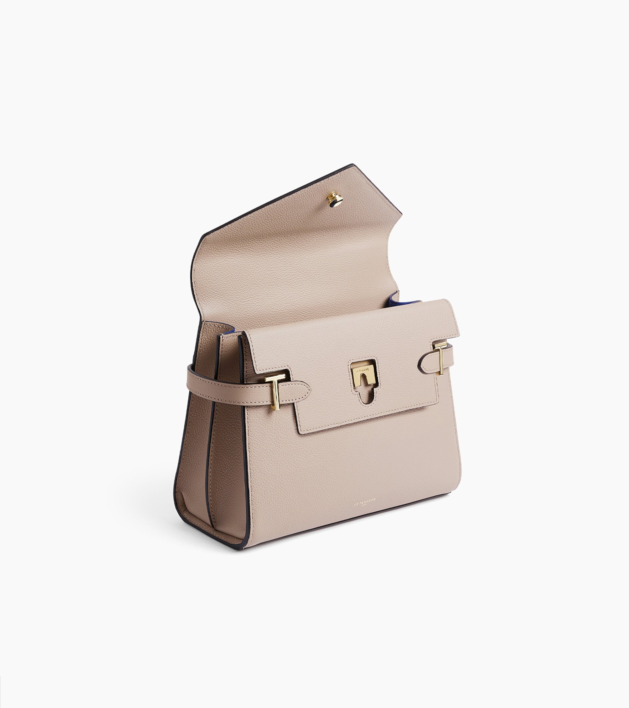 Emilie medium handbag with double flap in grained leather