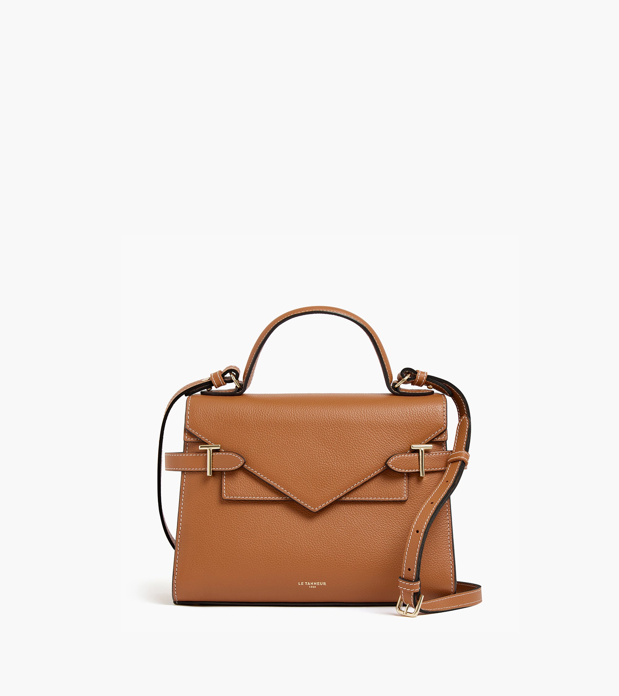 Emilie medium handbag with double flap in grained leather