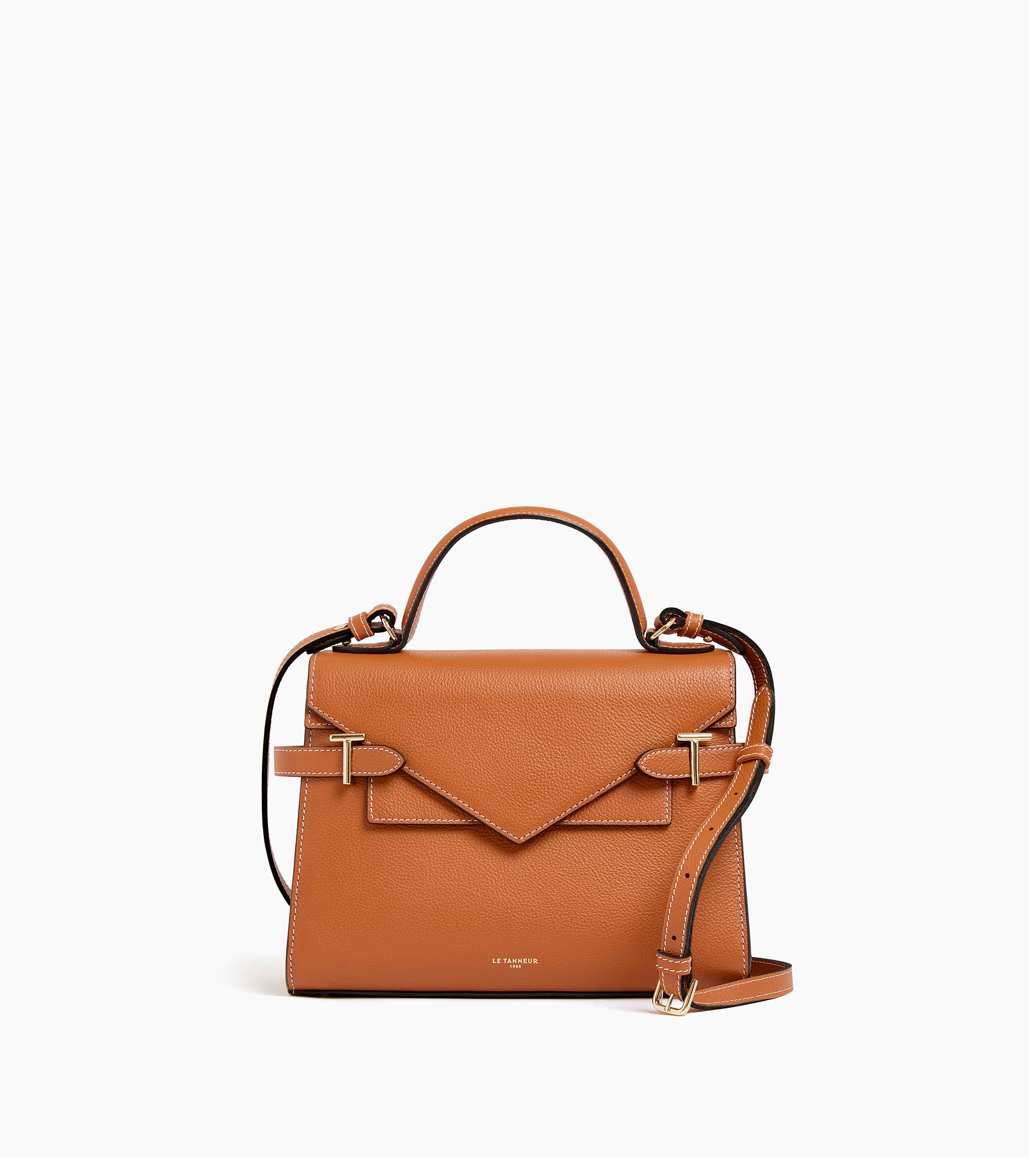 Emilie medium handbag with double flap in grained leather