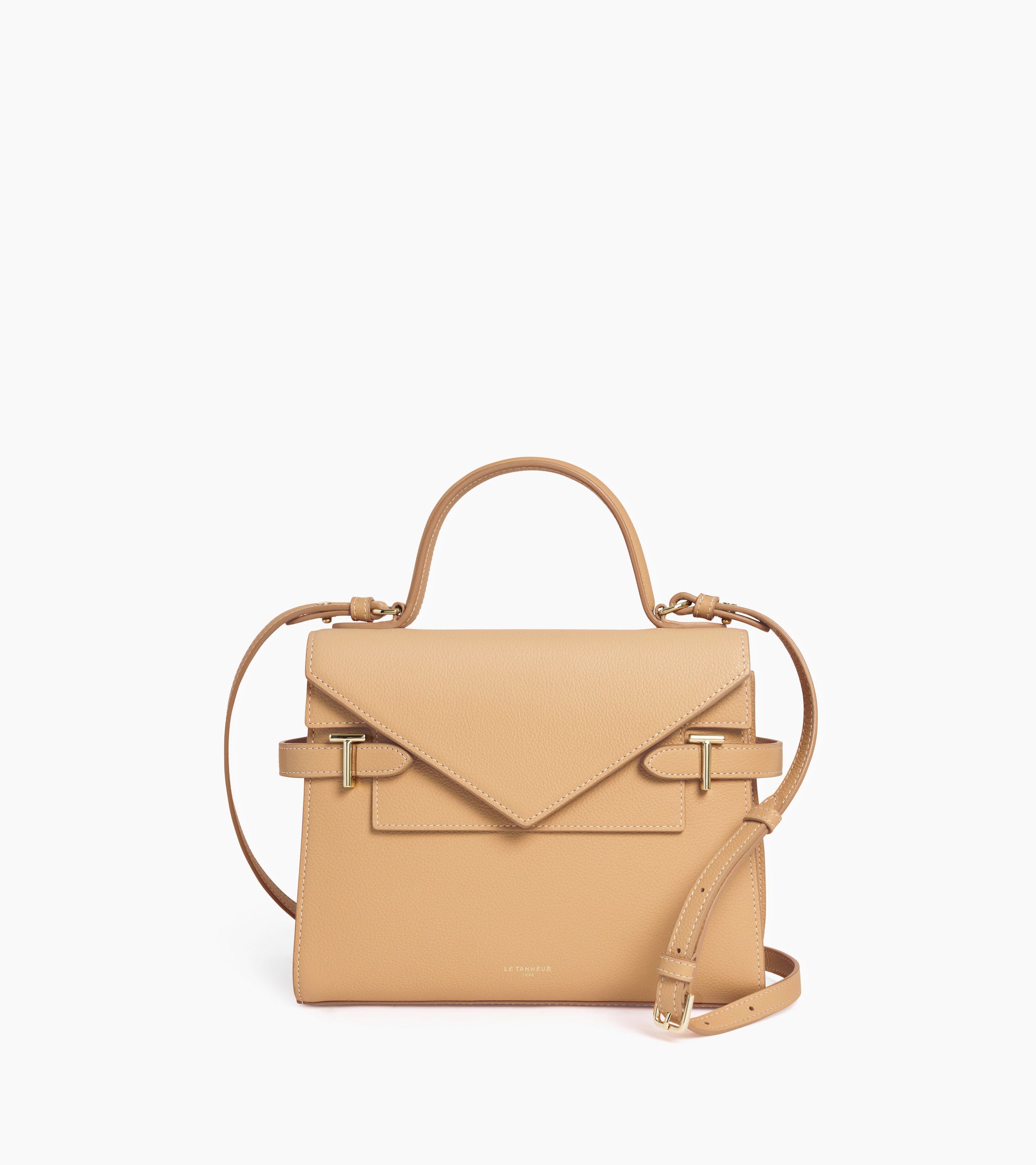 Emilie medium handbag with double flap in grained leather