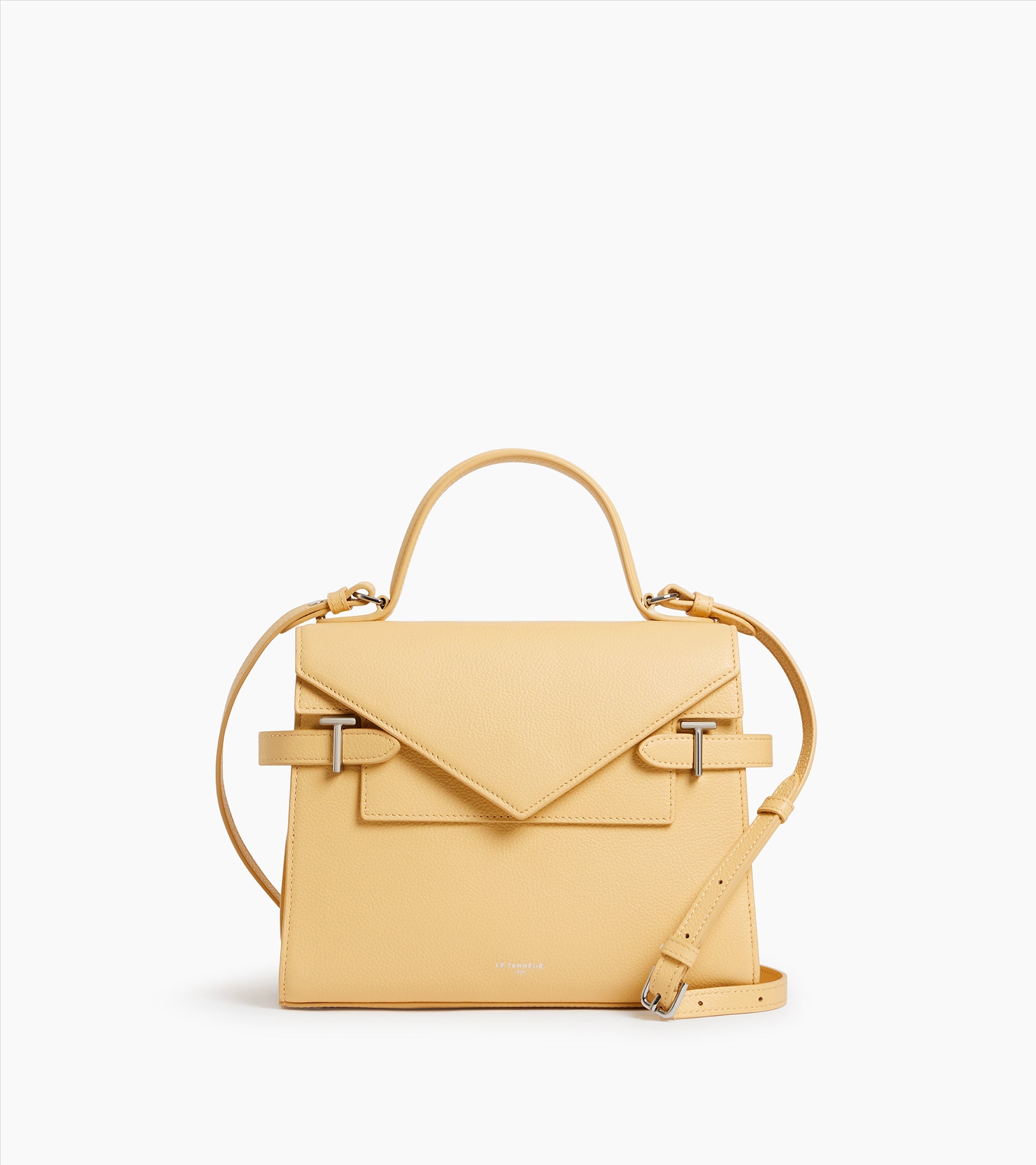 Emilie medium handbag with double flap in grained leather