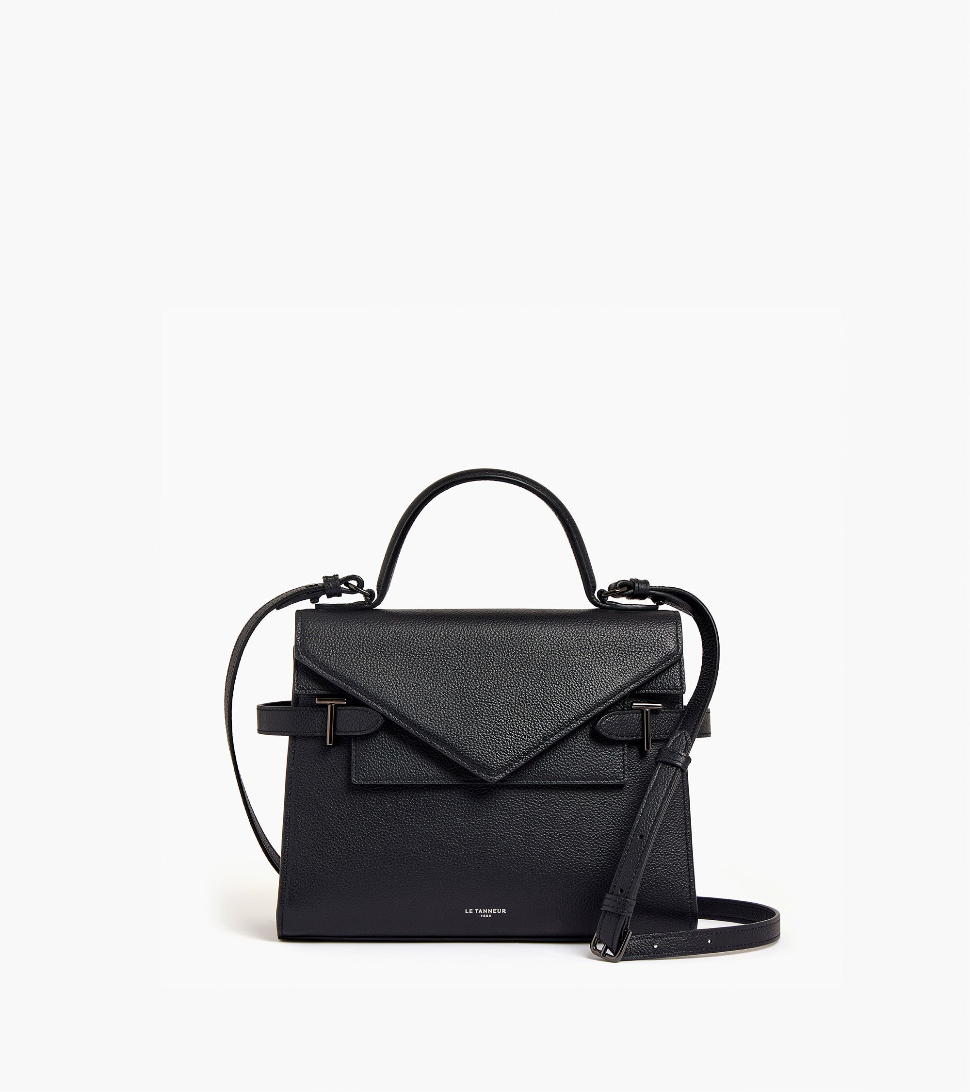 Emilie medium handbag with double flap in grained leather