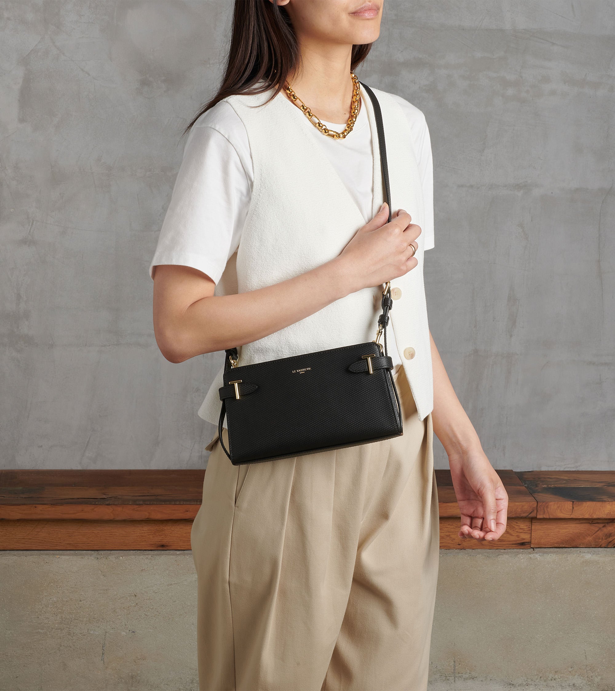 Emilie small shoulder bag in signature T leather
