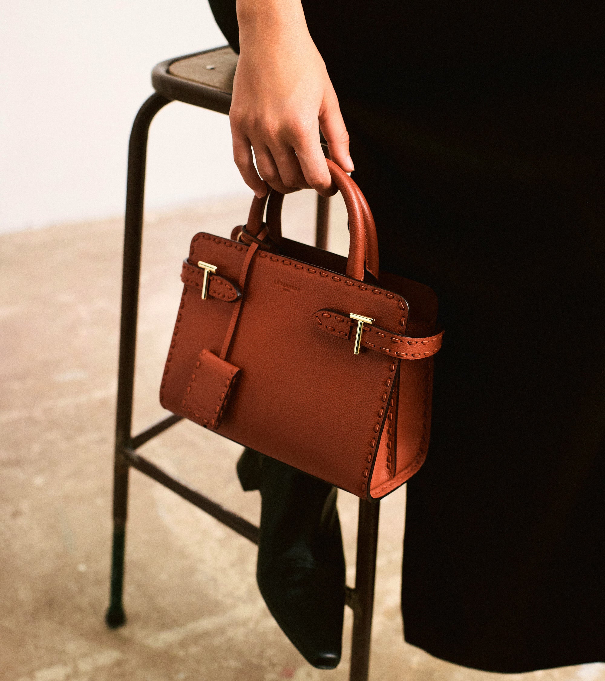 Small Emilie handbag in grained and smooth leather