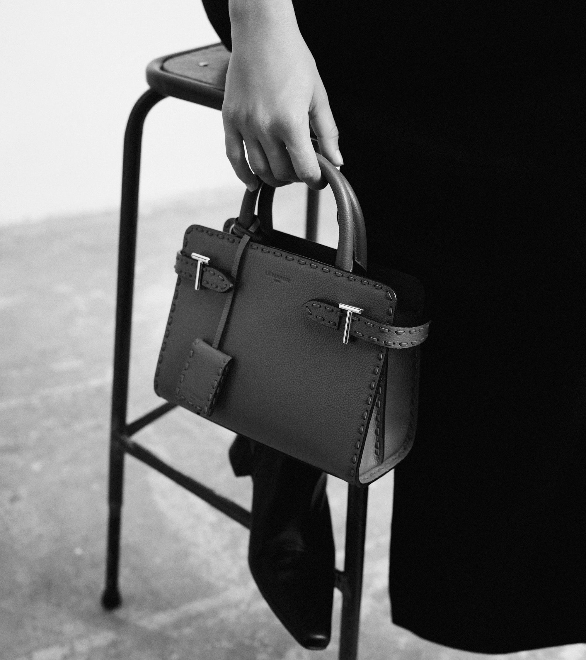 Small Emilie handbag in grained and smooth leather