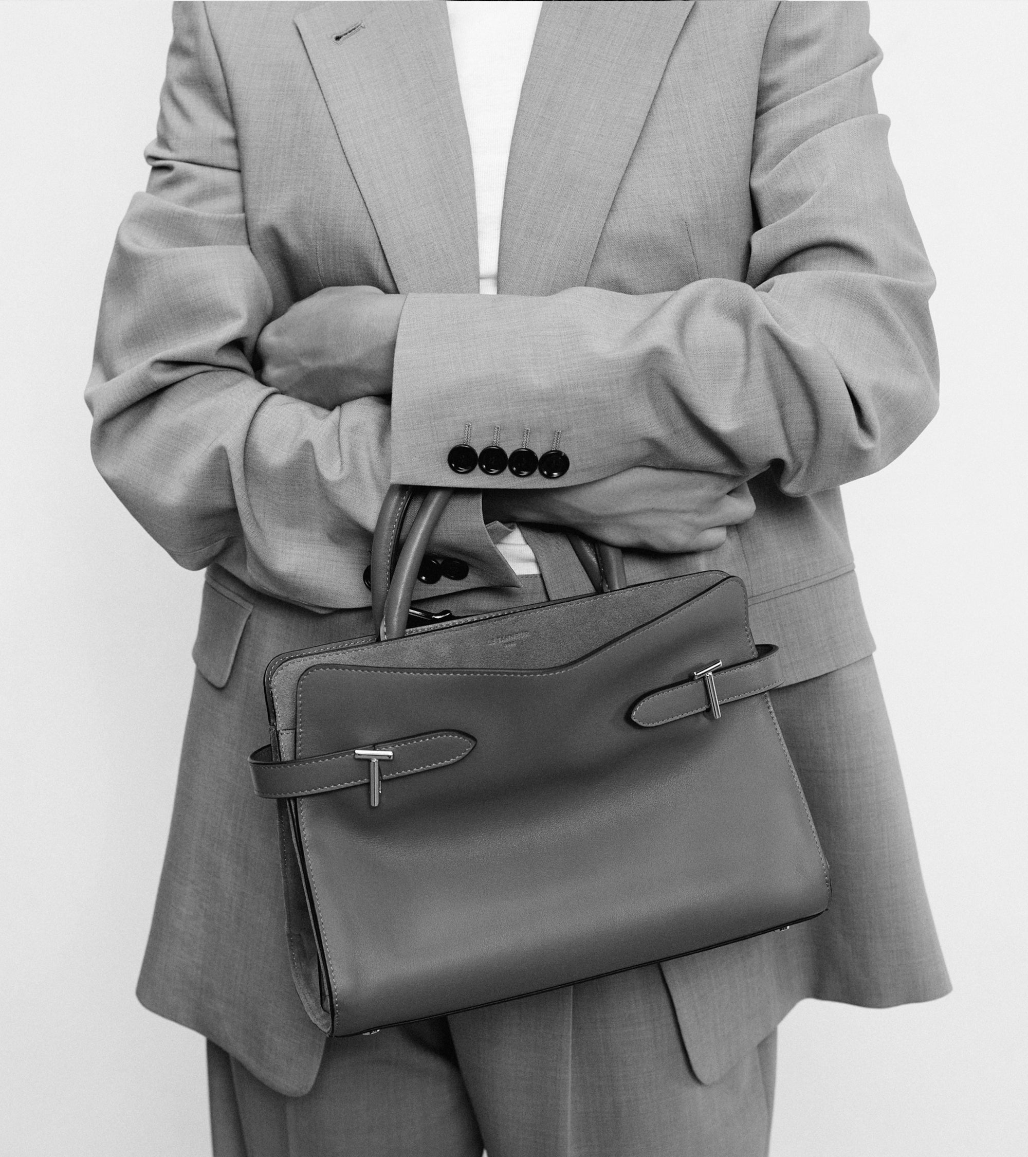 Emie medium handbag in smooth leather and suede