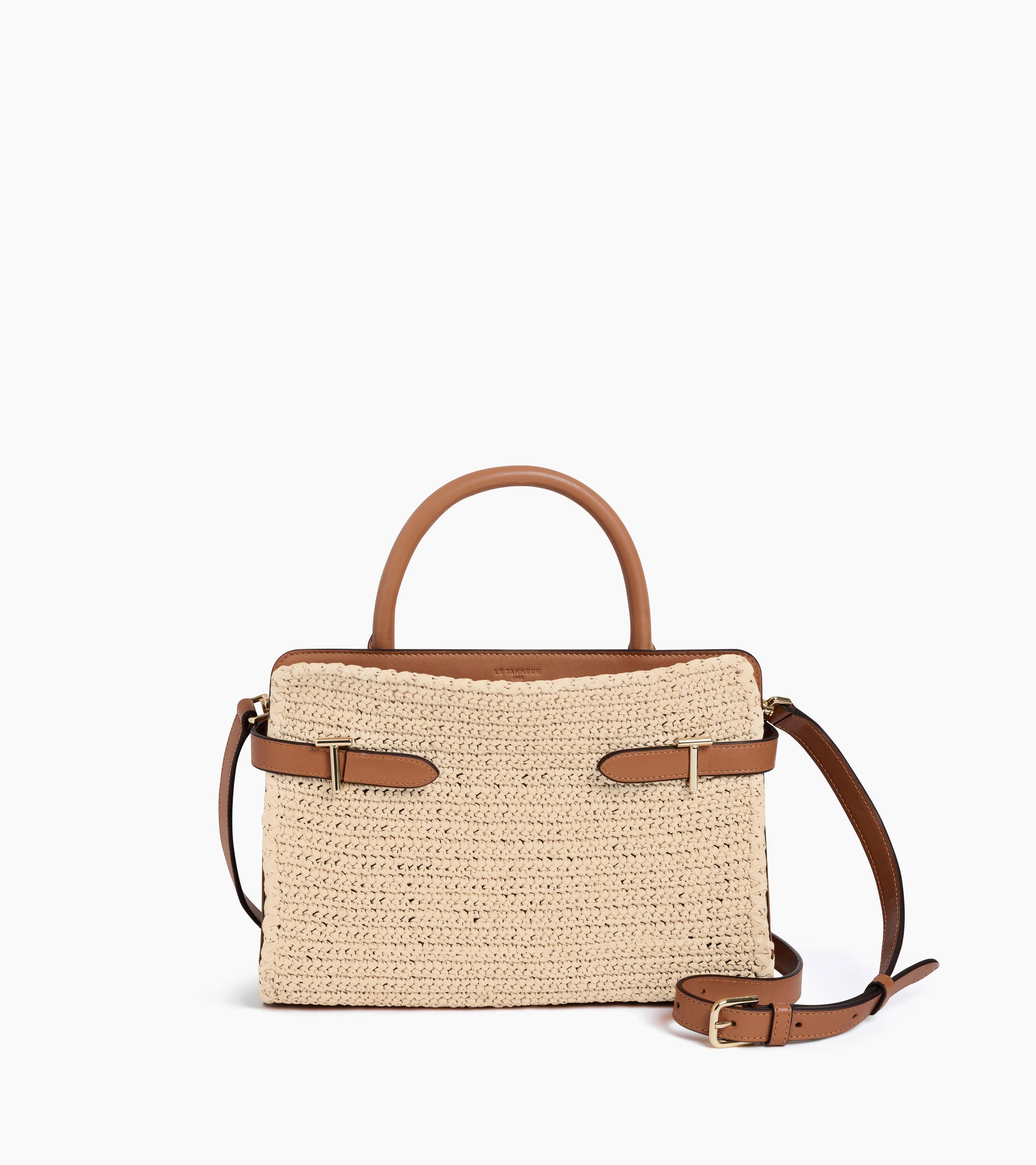 Emie medium handbag in raffia effect and smooth leather