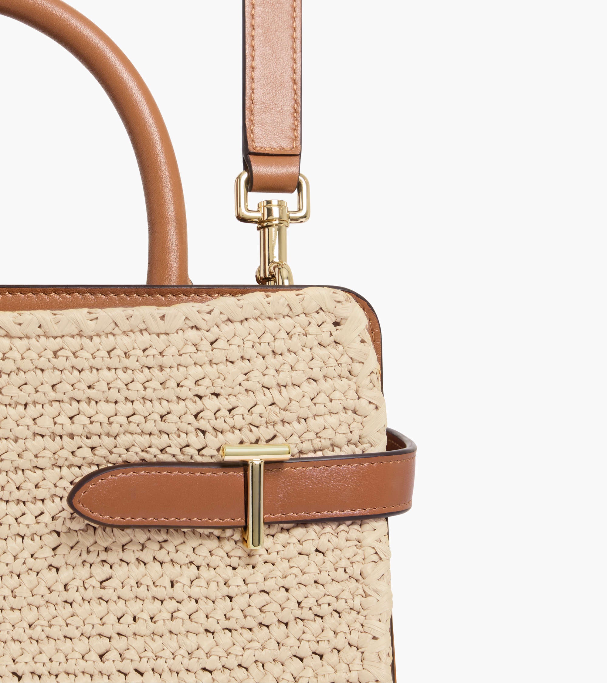 Emie medium handbag in raffia effect and smooth leather