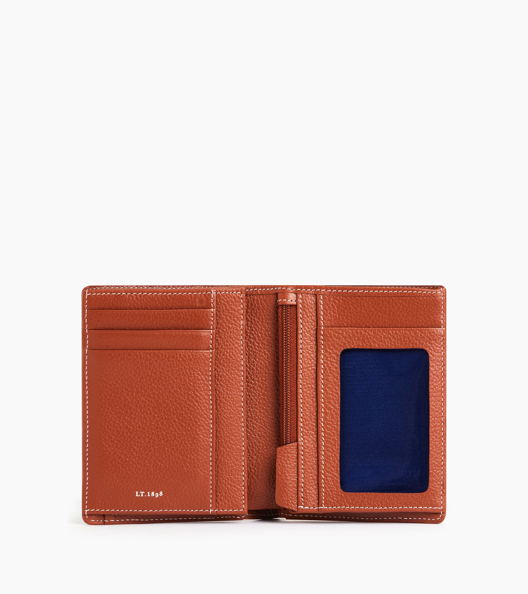 Emile vertical, zipped wallet with 2 gussets in grained leather