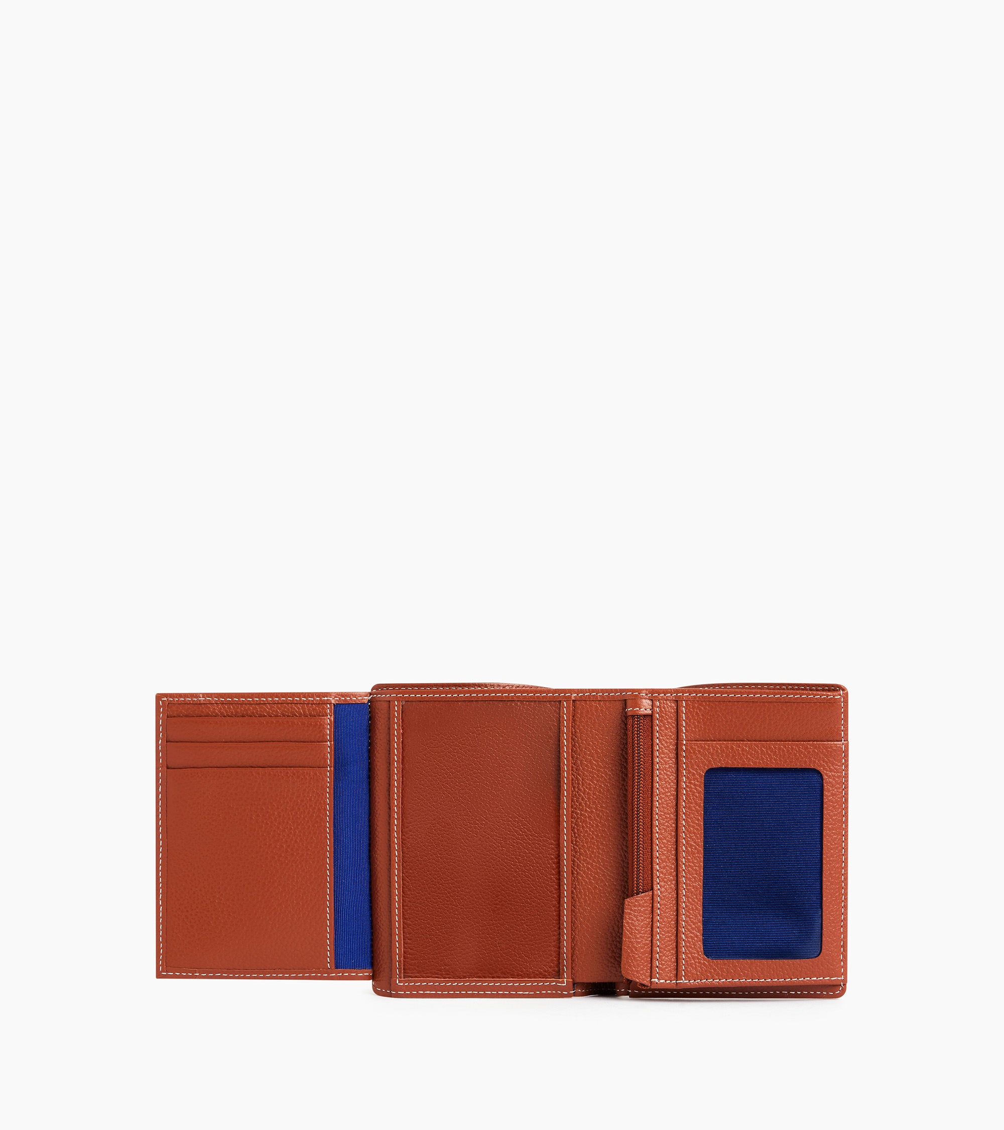 Emile vertical, zipped wallet with 2 gussets in grained leather