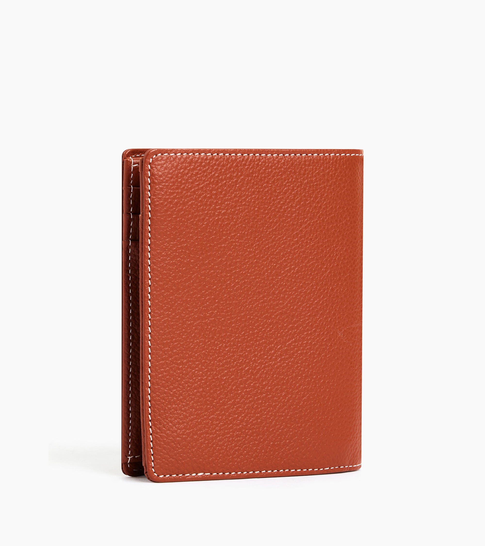 Emile vertical, zipped wallet with 2 gussets in grained leather