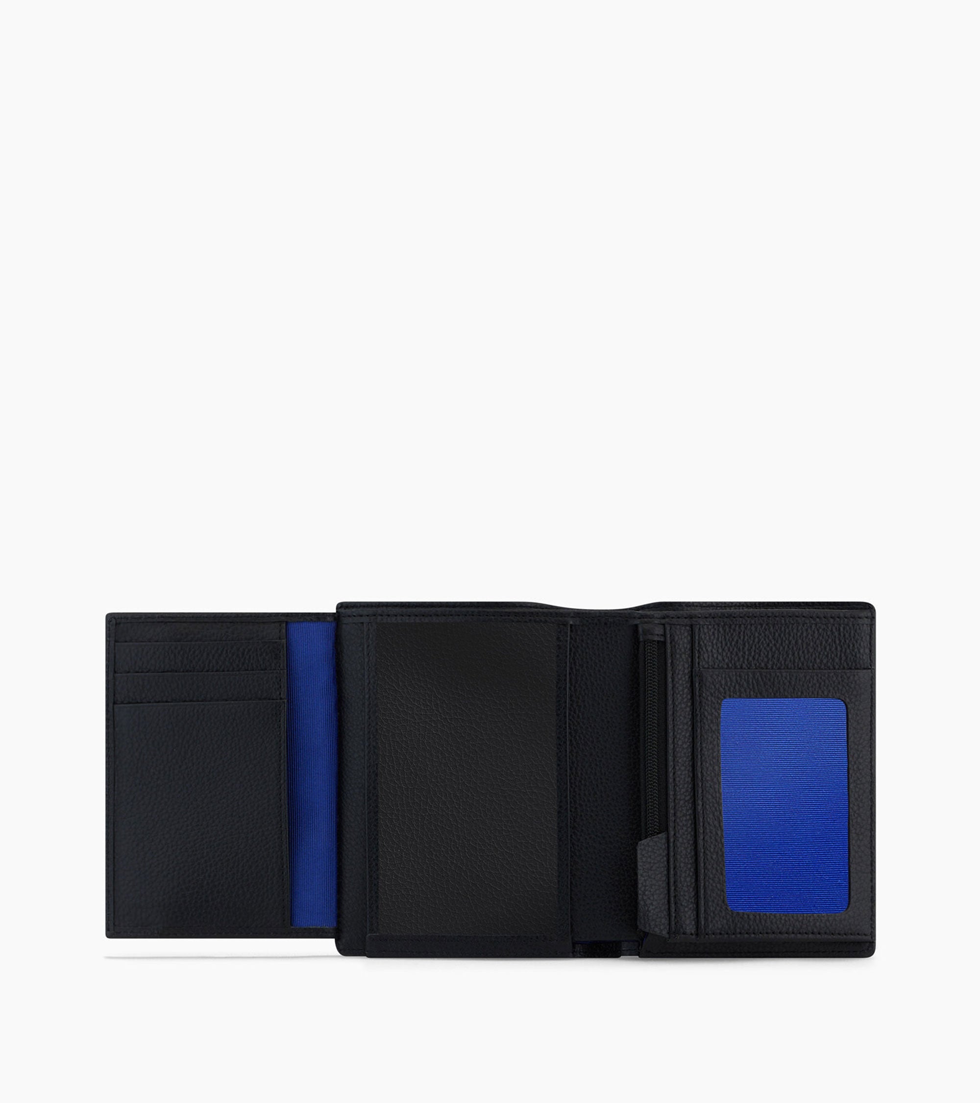 Emile vertical, zipped wallet with 2 gussets in grained leather