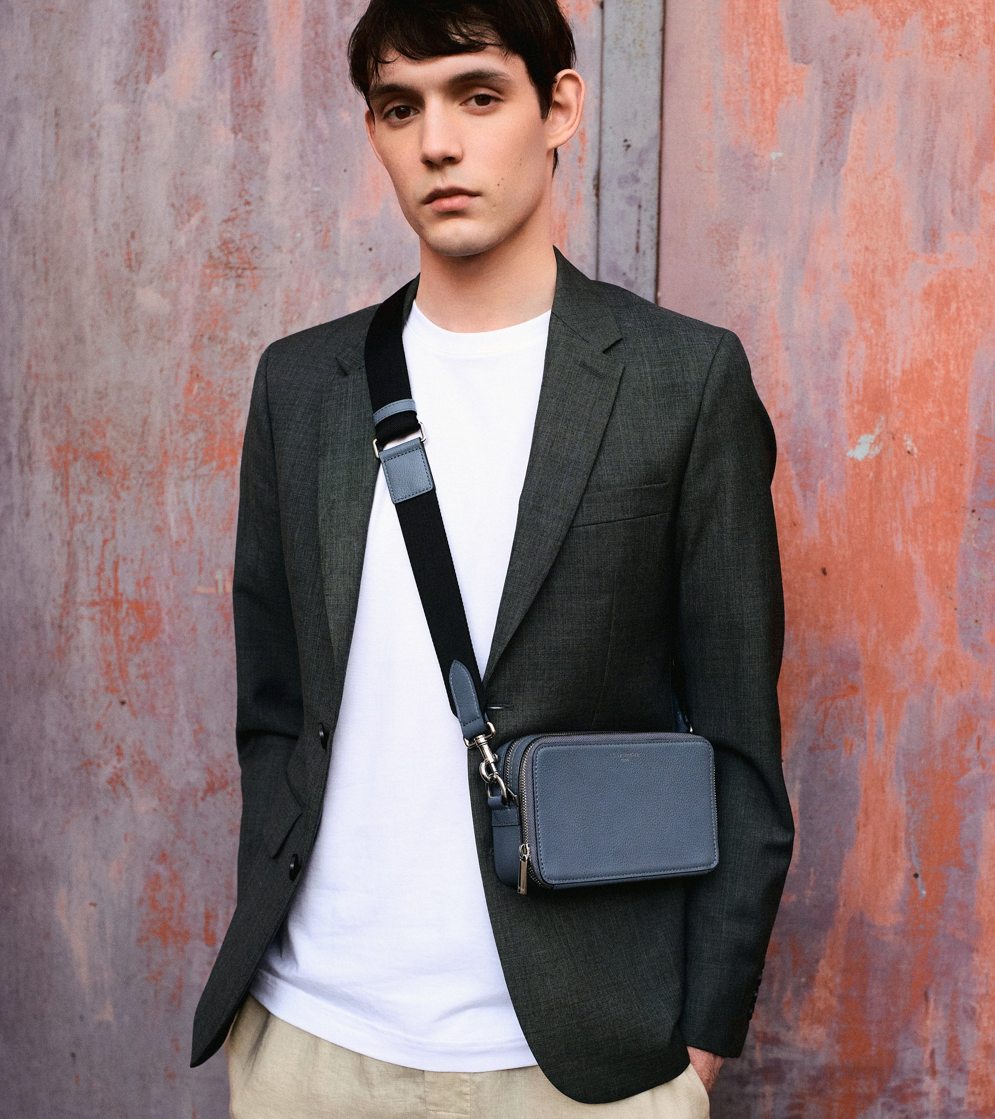 Emile small 2-compartment shoulder bag in grained leather