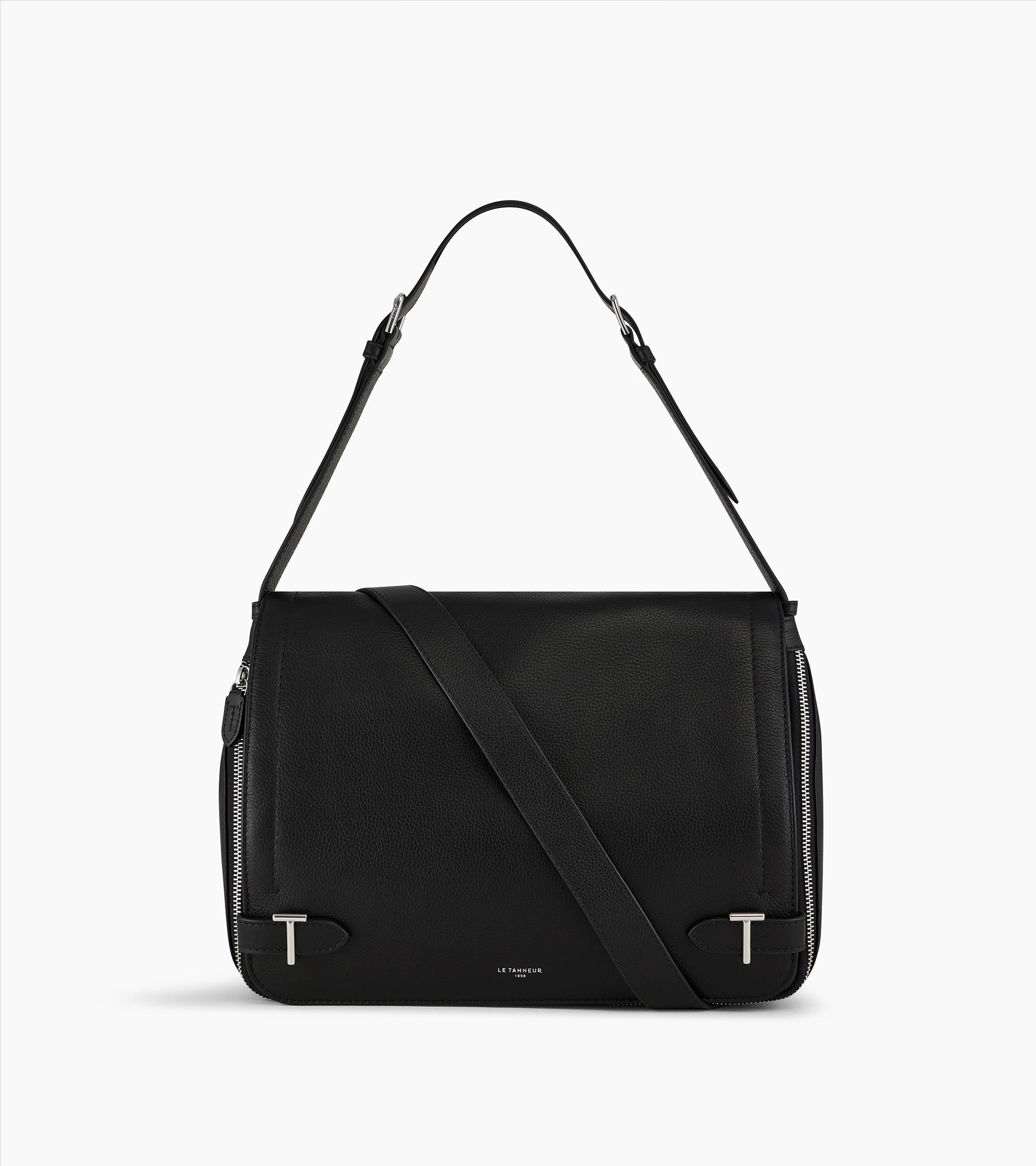 Simone large bag with crossbody strap in grained leather