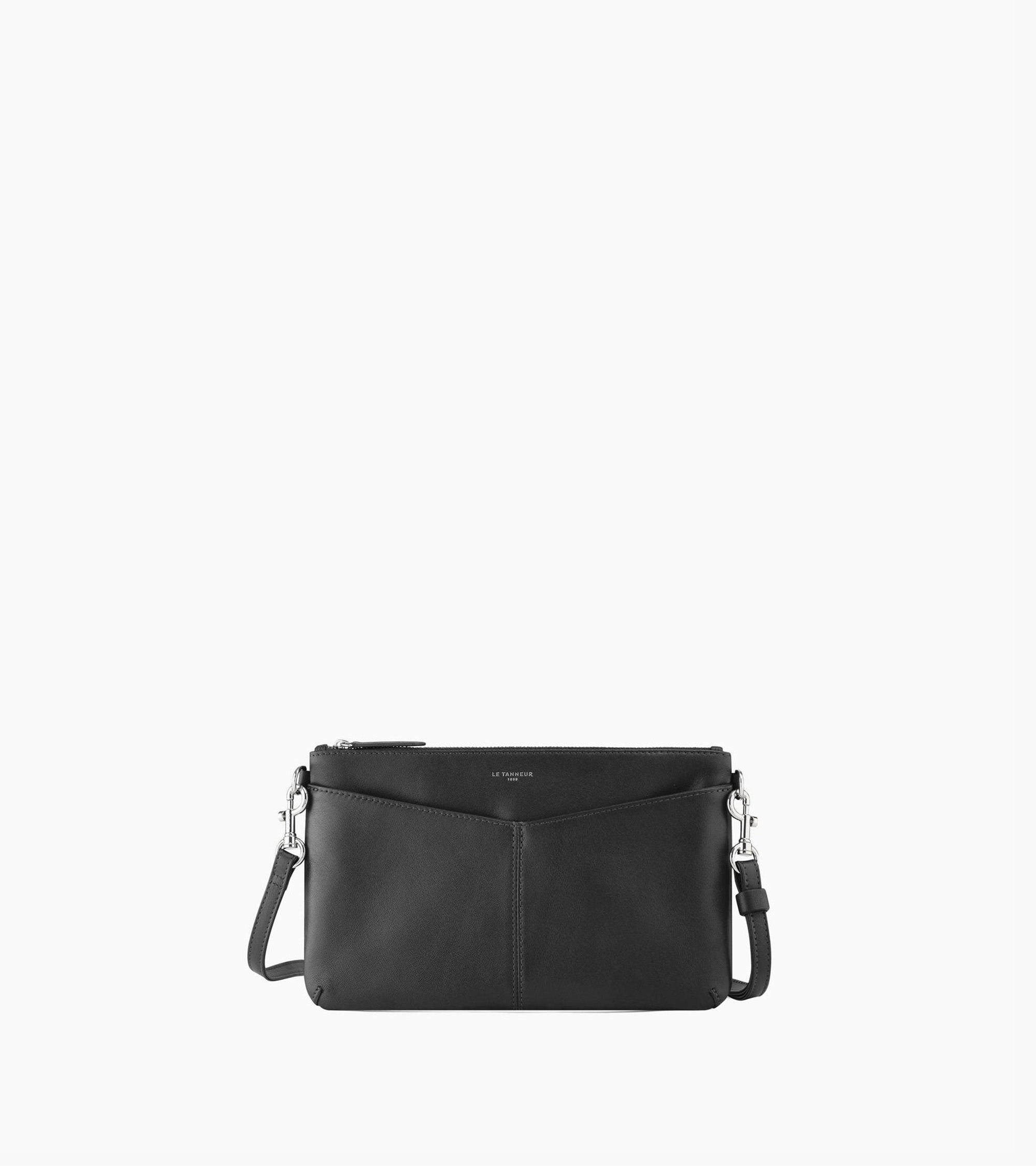 Zipped Charlotte pouch with removable strap in smooth leather
