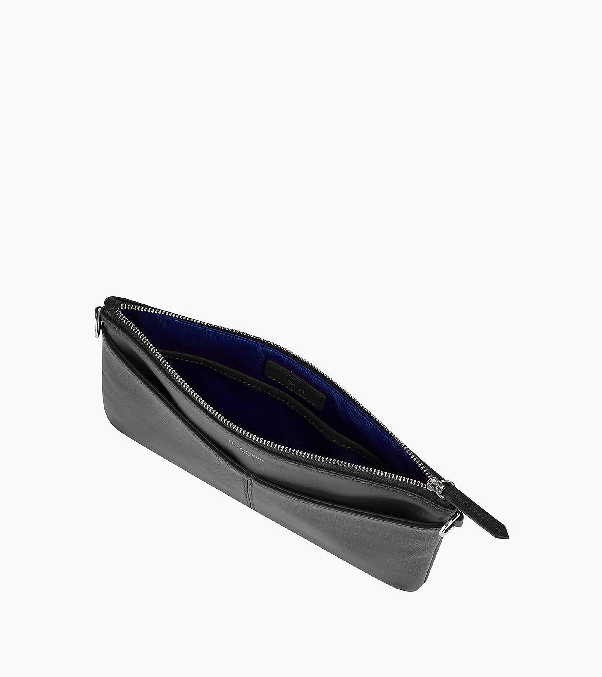Zipped Charlotte pouch with removable strap in smooth leather