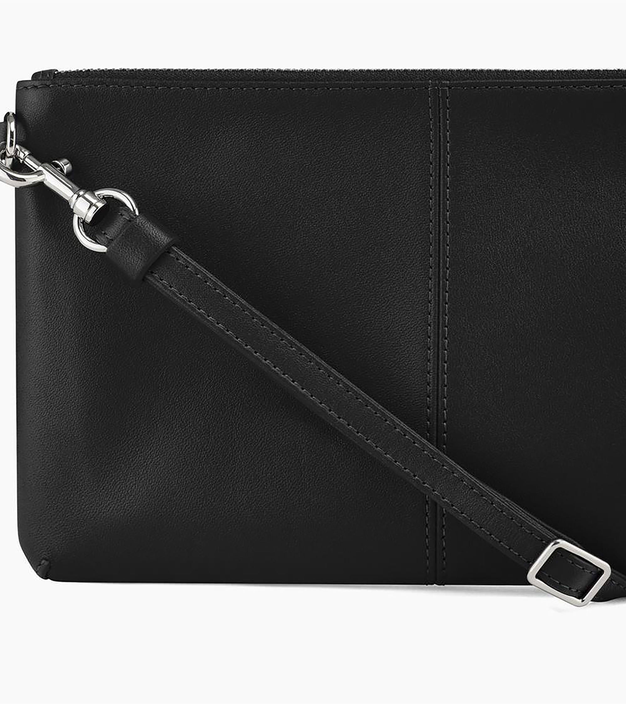 Zipped Charlotte pouch with removable strap in smooth leather