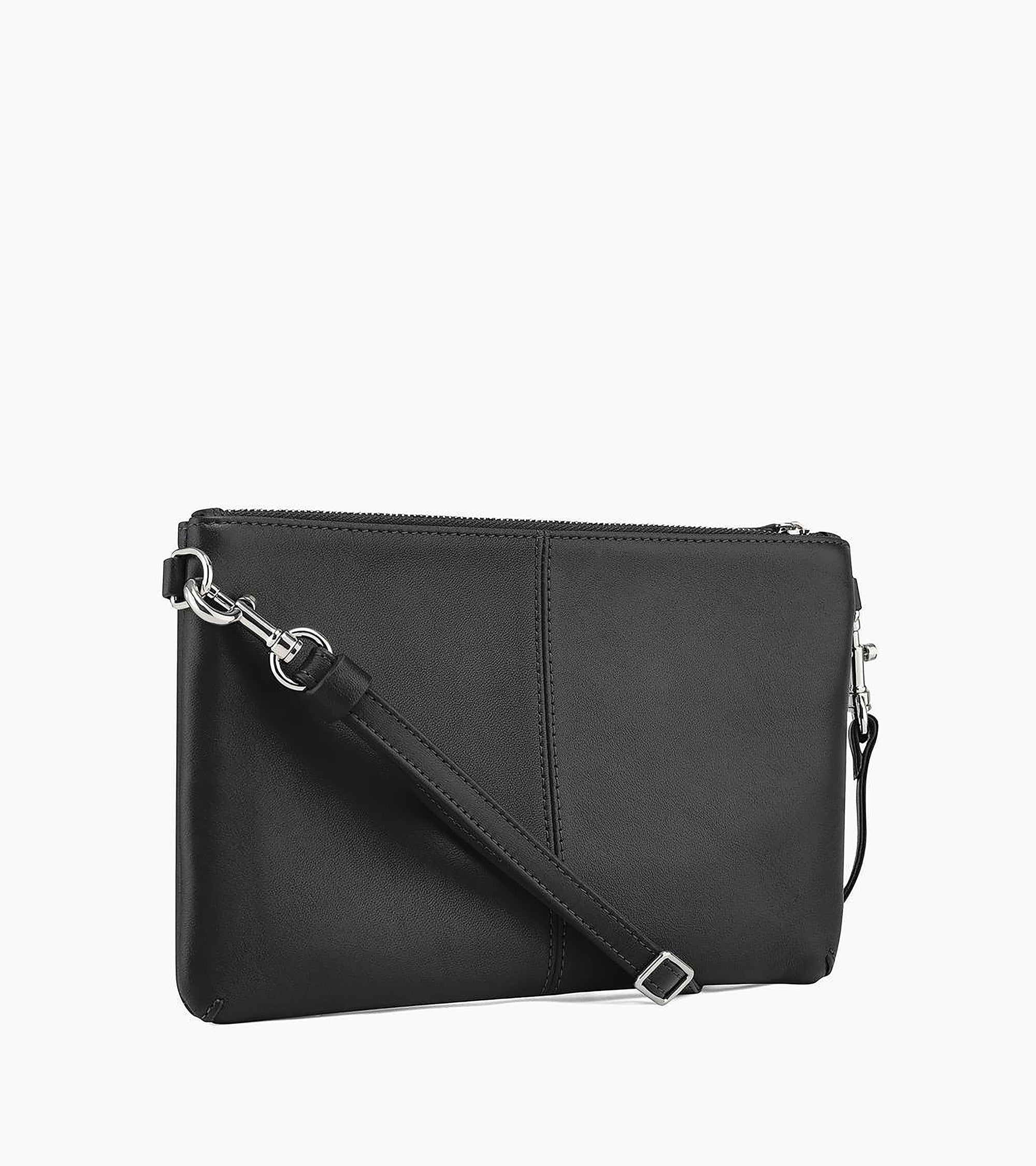 Zipped Charlotte pouch with removable strap in smooth leather