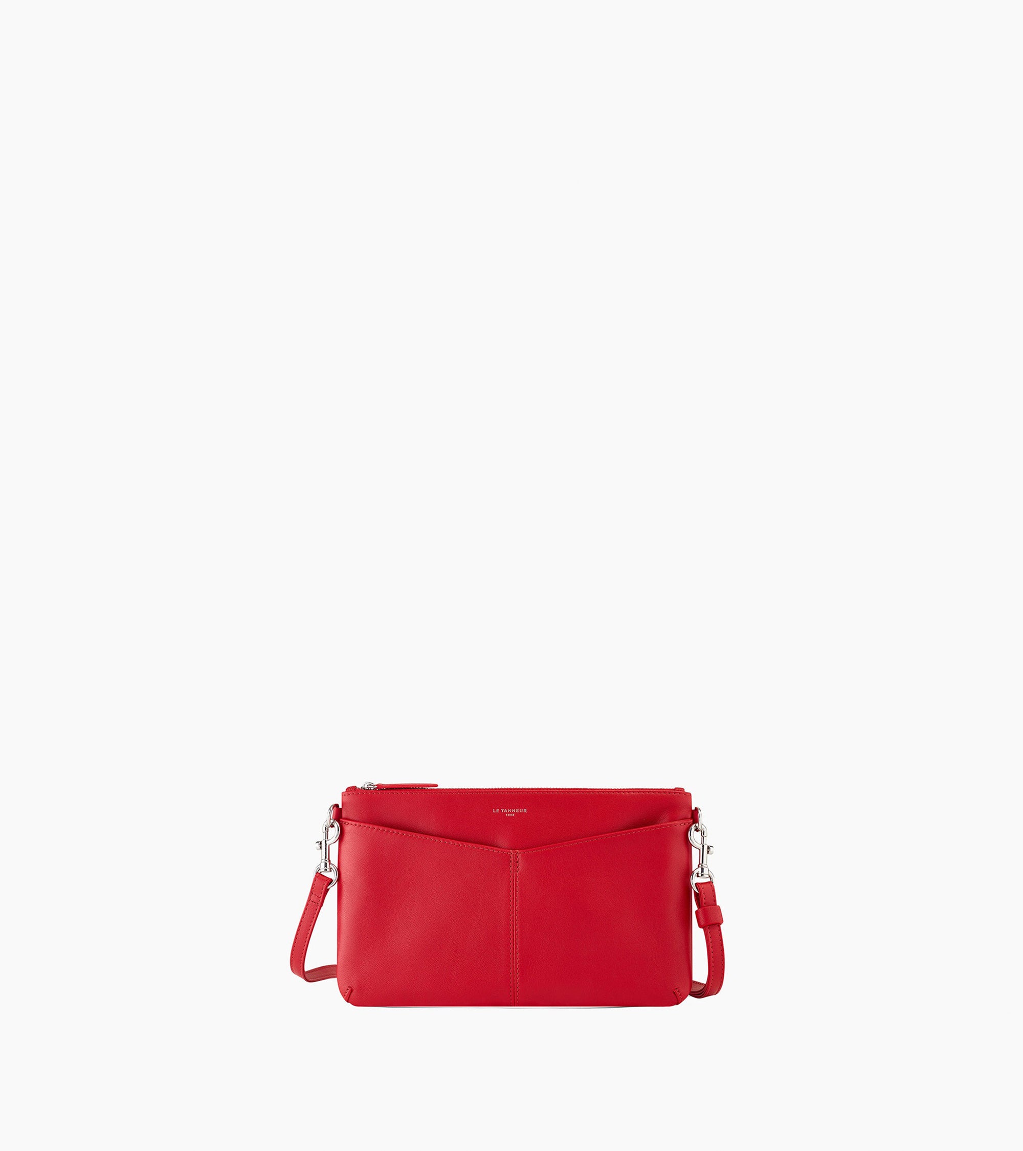 Charlotte smooth leather zip pouch with removable shoulder strap