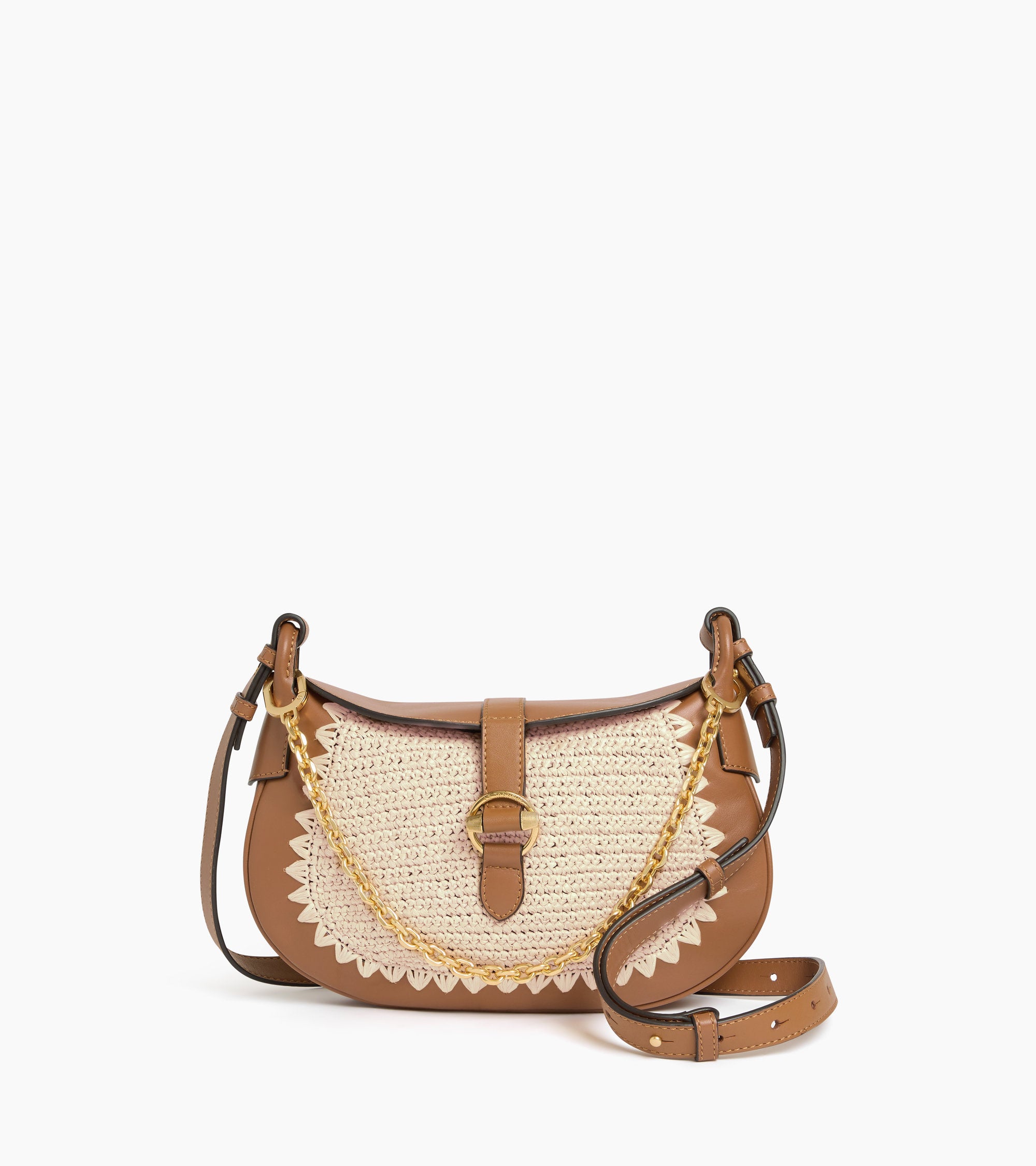 Pia small shoulder bag in raffia effect and smooth leather