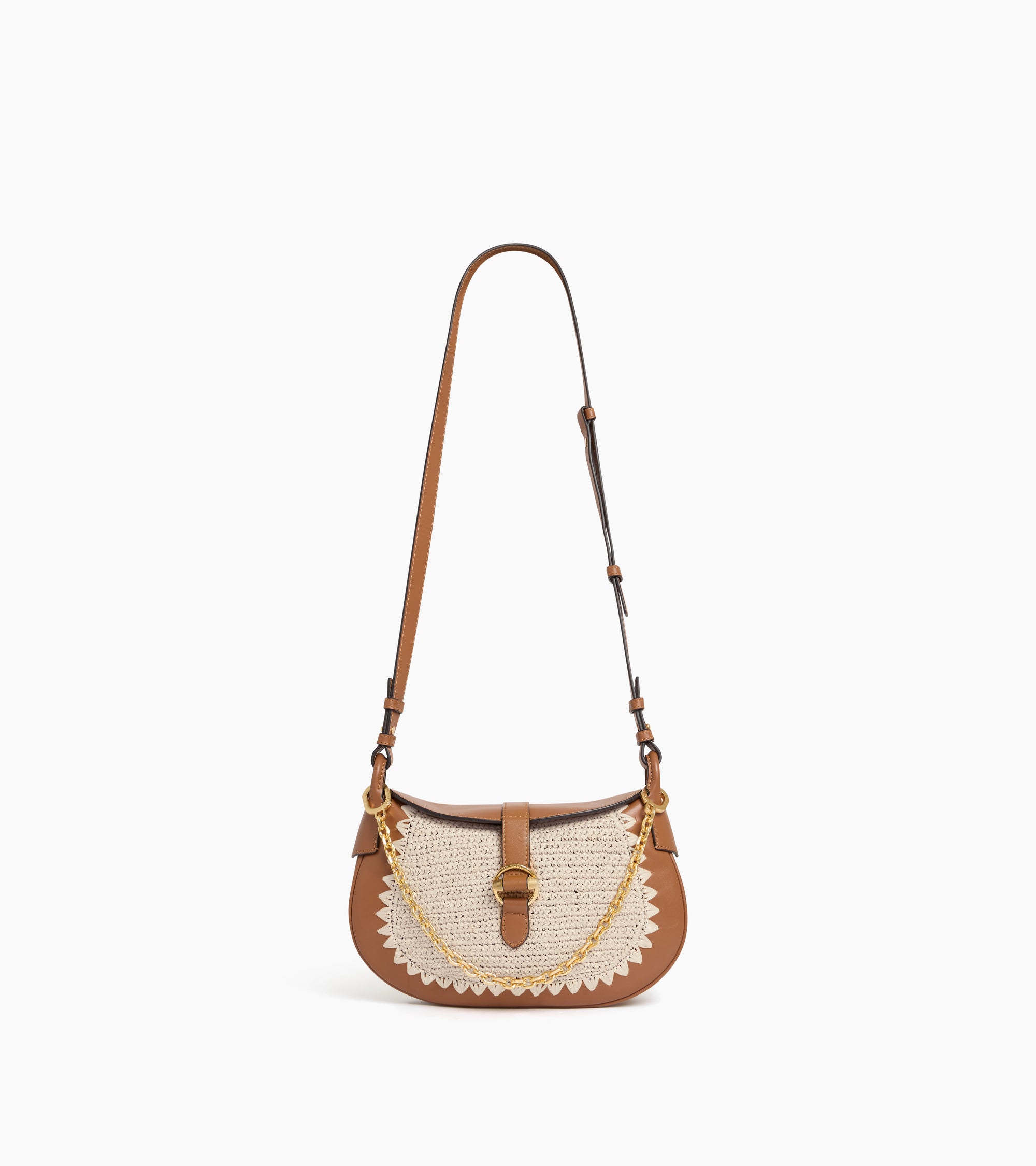 Pia small shoulder bag in raffia effect and smooth leather