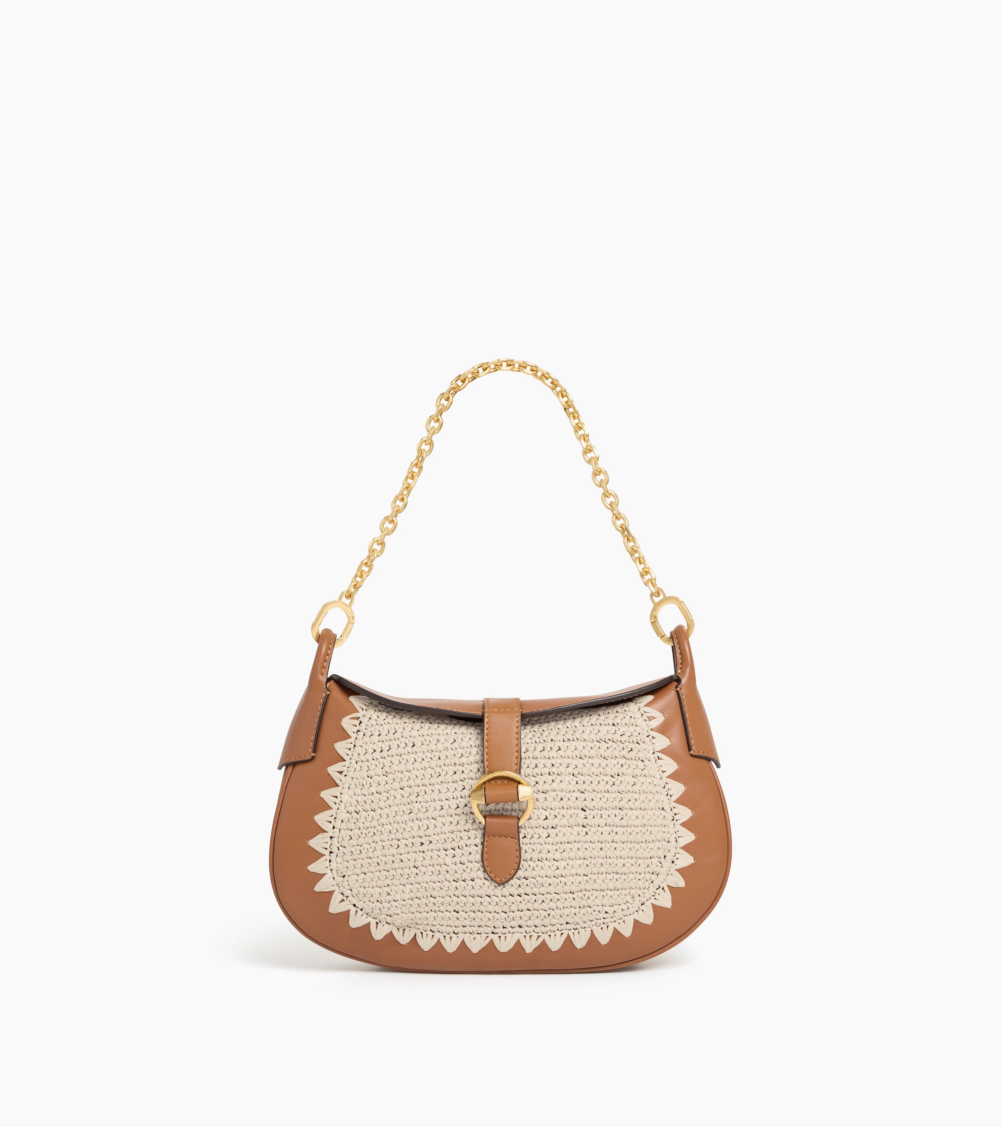 Pia small shoulder bag in raffia effect and smooth leather