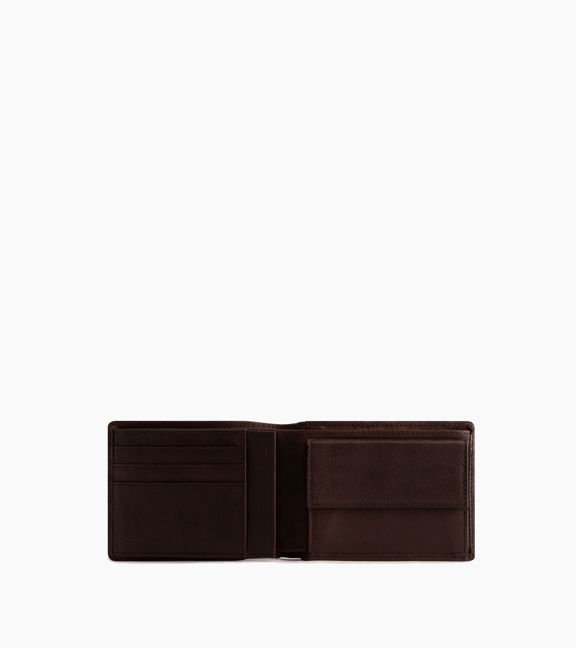 horizontal flap wallet with 2 sections in oiled leather