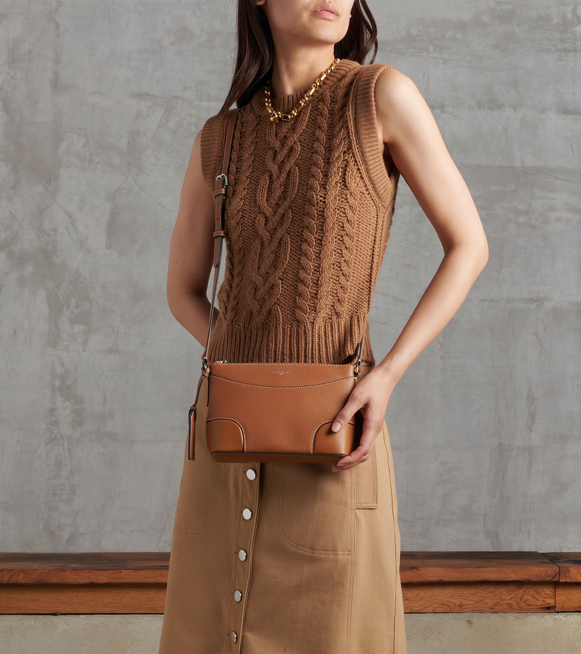 Romy small shoulder bag in smooth grained leather