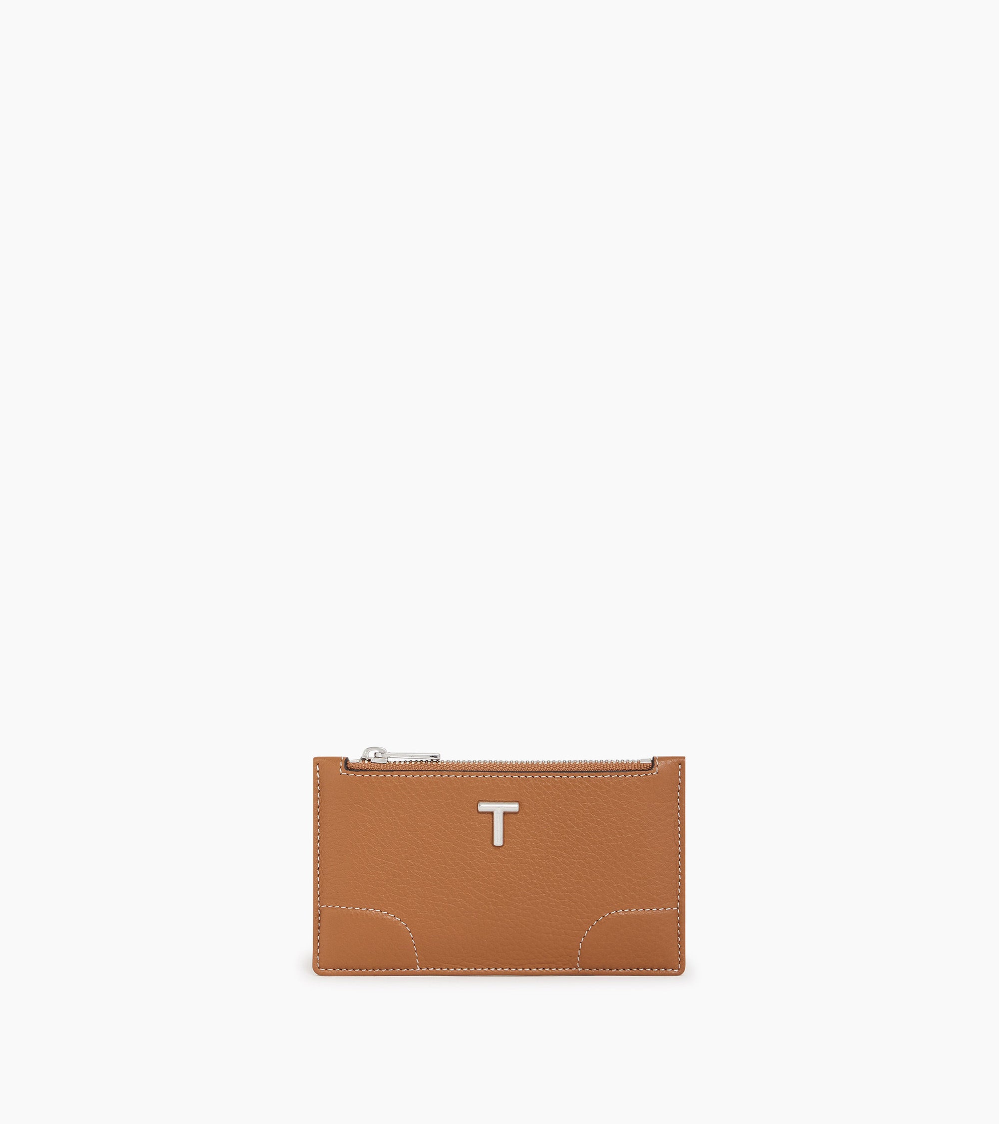 Romy zipped card holder in grained leather