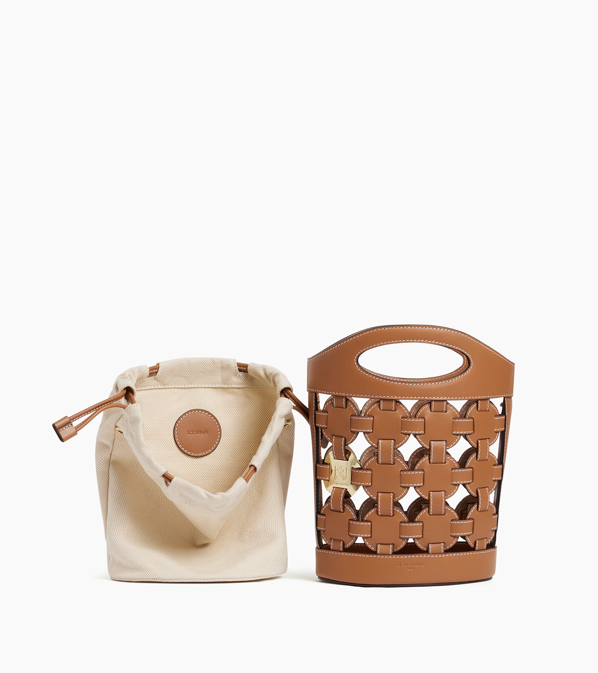 Small bucket bag Le Potier in cotton canvas and smooth leather