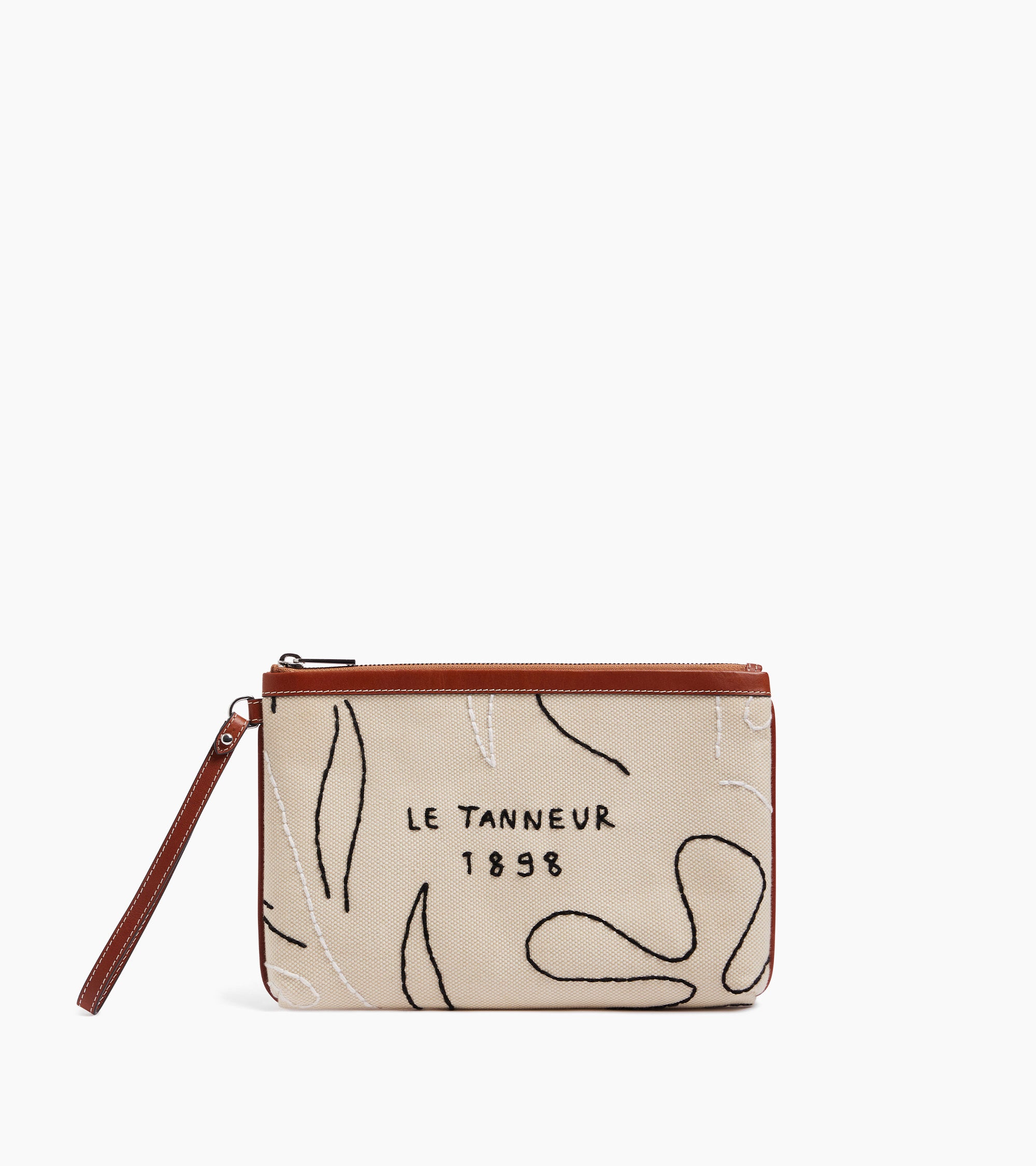 Sarah Espeute zippered clutch bag in semi-leather and cotton canvas