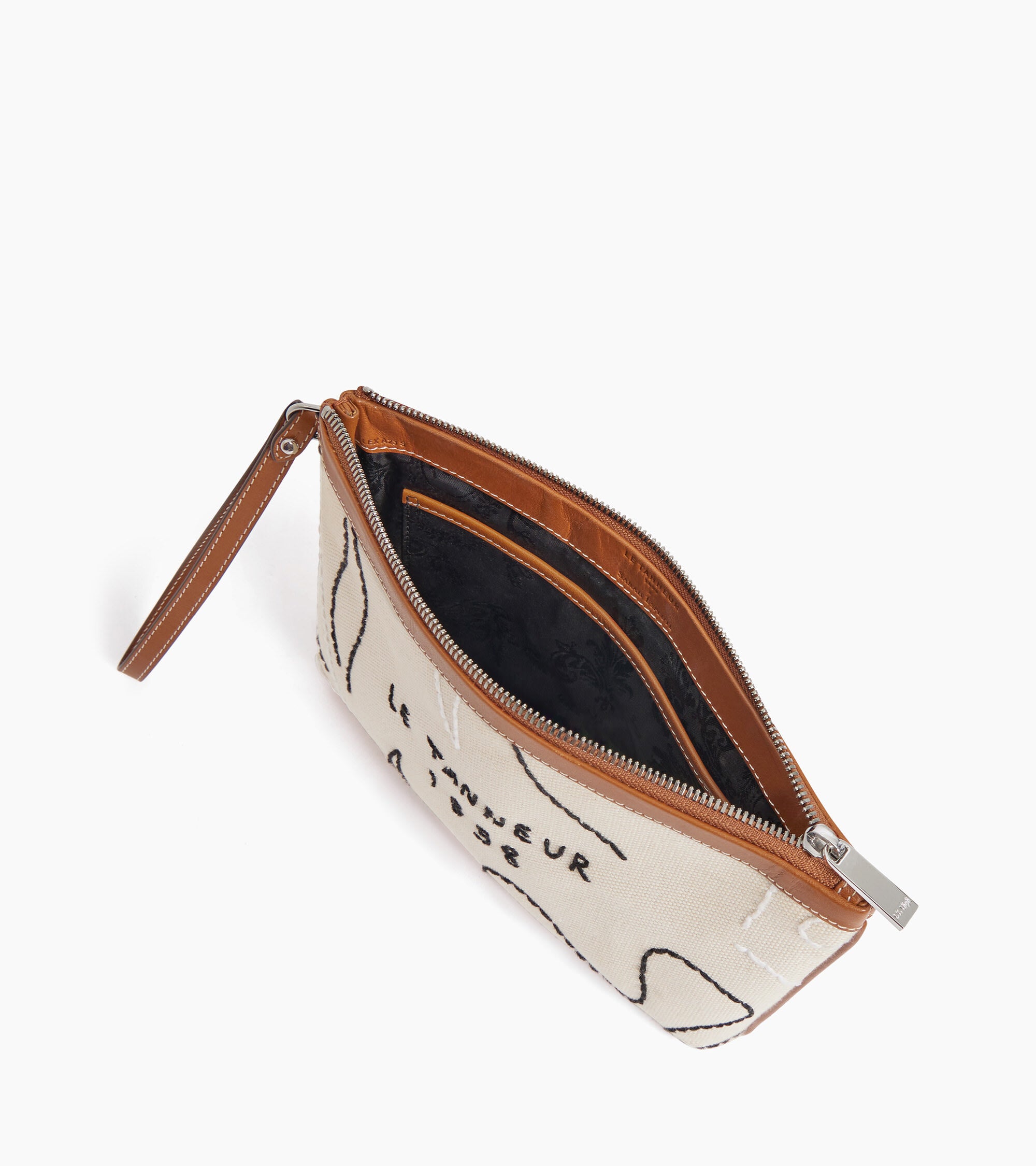 Sarah Espeute zippered clutch bag in semi-leather and cotton canvas